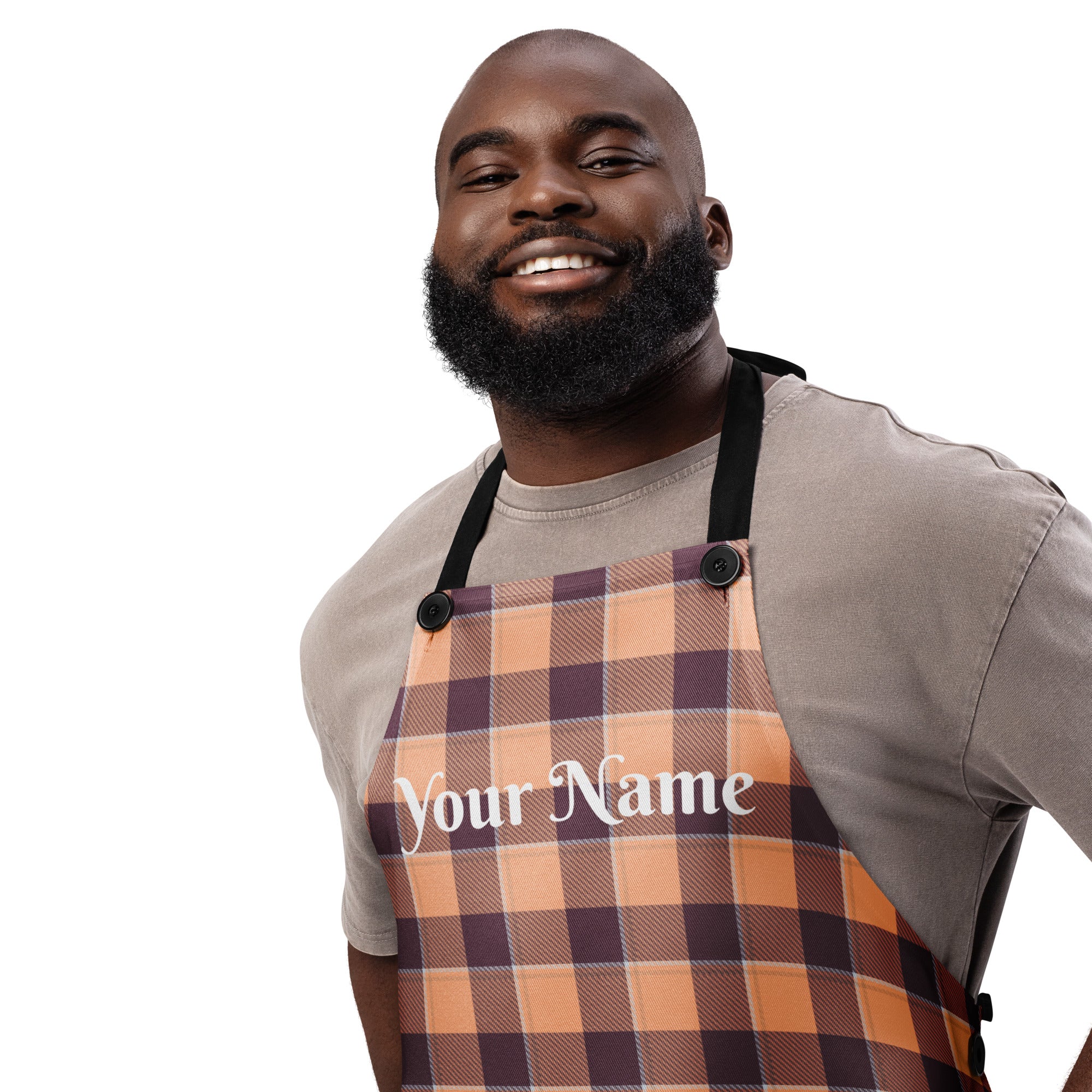 Personalized Hit Pink and Livid Brown Plaid Apron - Scottish Squares