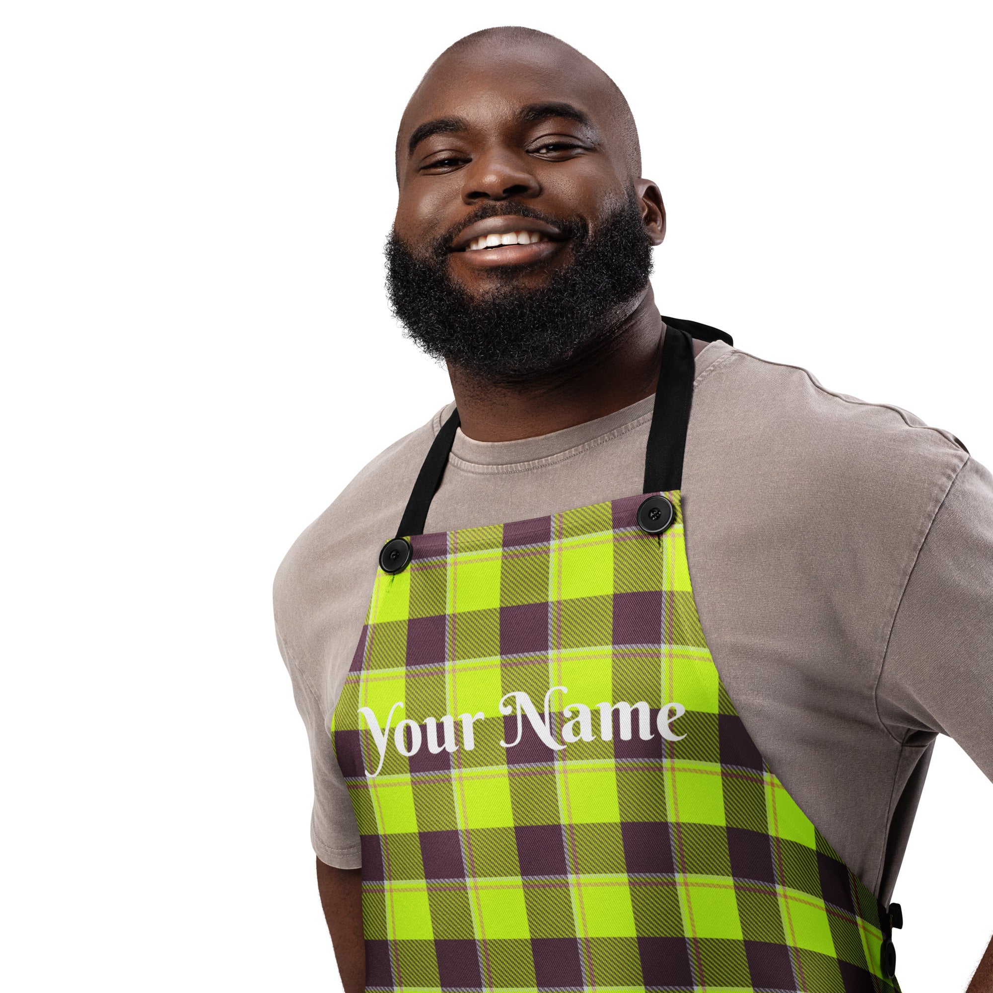 Personalized Electric Lime and Livid Brown Plaid Apron - Scottish Squares