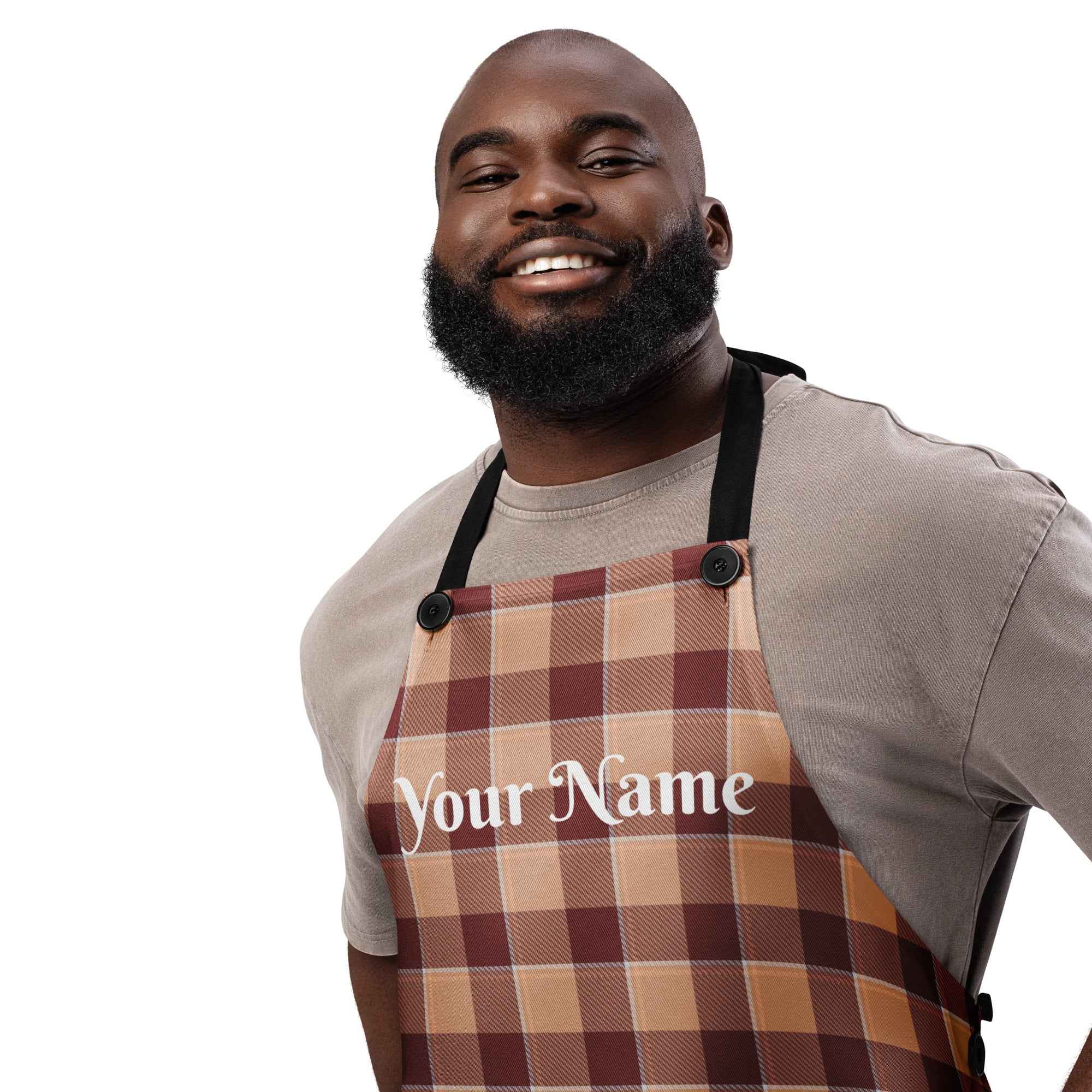 Personalized Whiskey and Livid Brown Plaid Apron - Scottish Squares