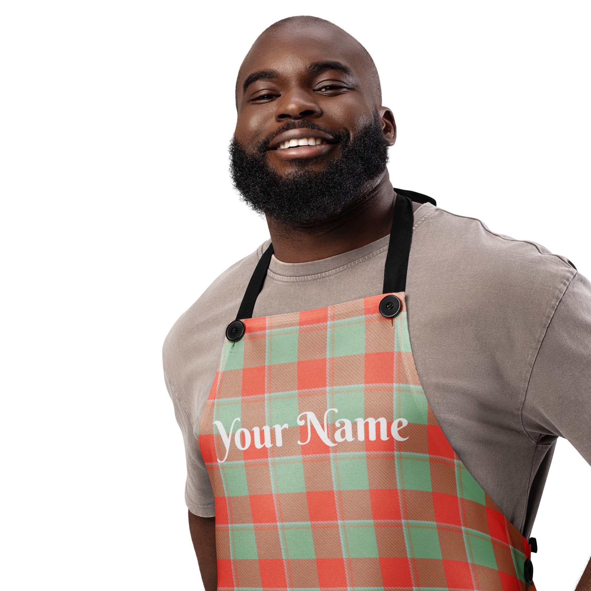Personalized Spring Rain and Persimmon Plaid Apron - Scottish Squares