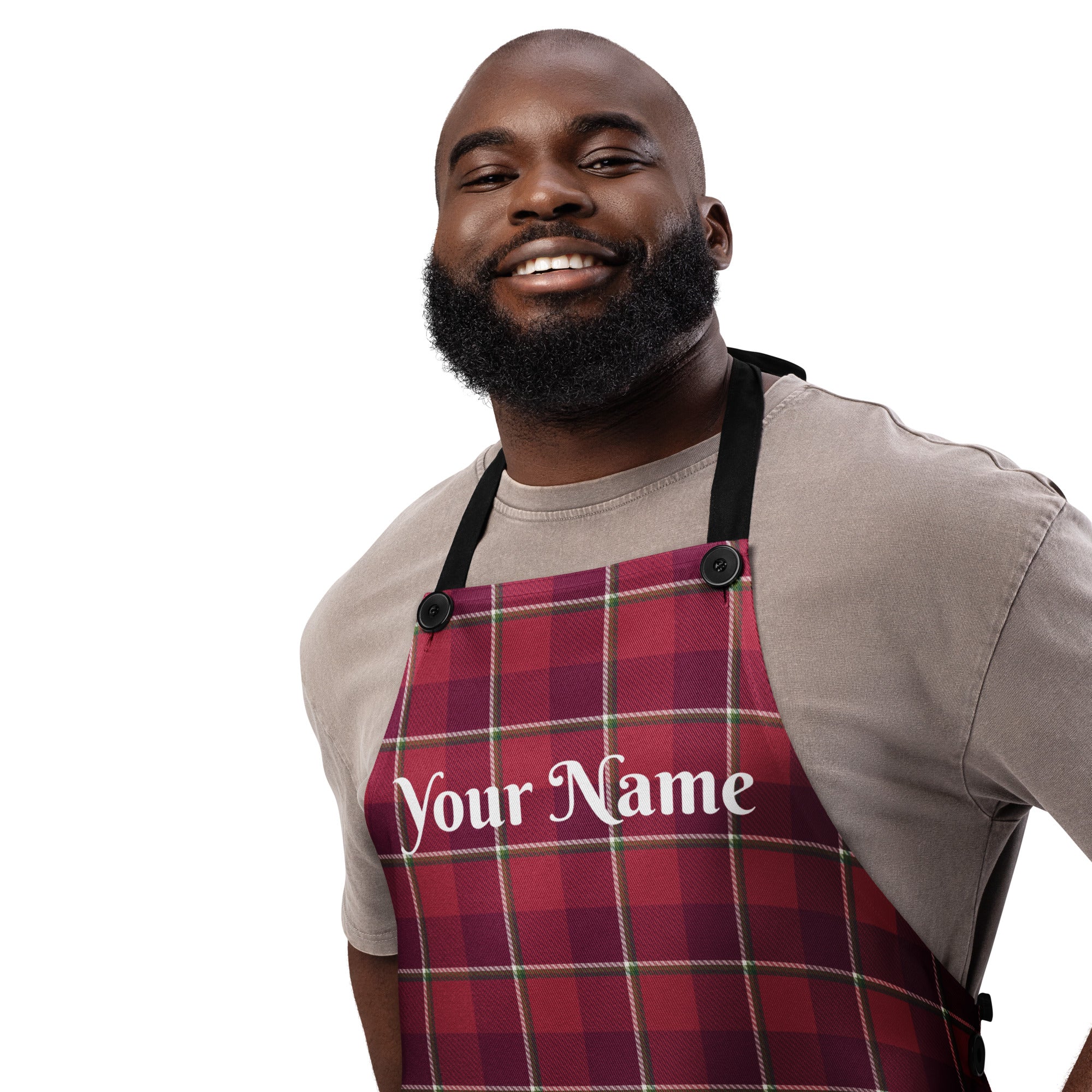 Personalized Old Brick and Cab Sav Plaid Apron - Scottish Squares