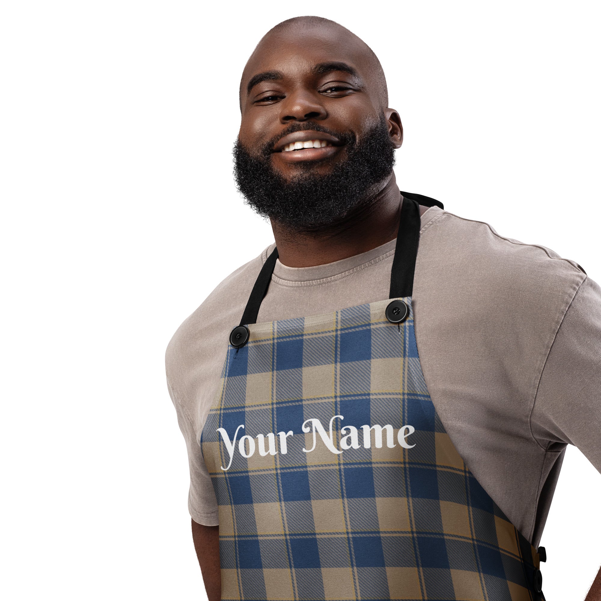 Personalized Cello and Donkey Brown Plaid Apron - Scottish Squares