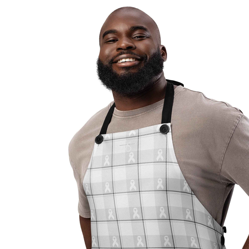 Apron Lung Cancer Awareness Plaid, White Ribbon, Supportive Gift - Scottish Squares