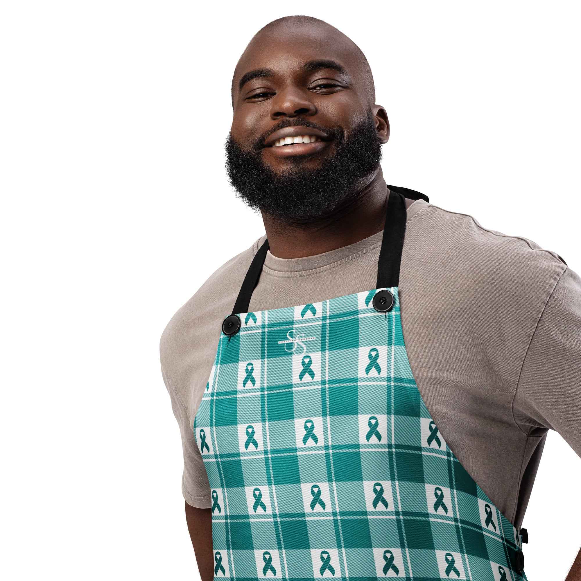 Apron Cervical Cancer Awareness Plaid, Teal Ribbon, Supportive Gift - Scottish Squares