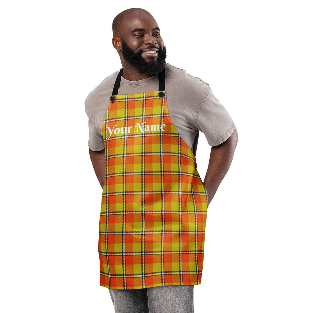 Personalized Blaze Orange and Bird Flower Plaid Apron - Scottish Squares