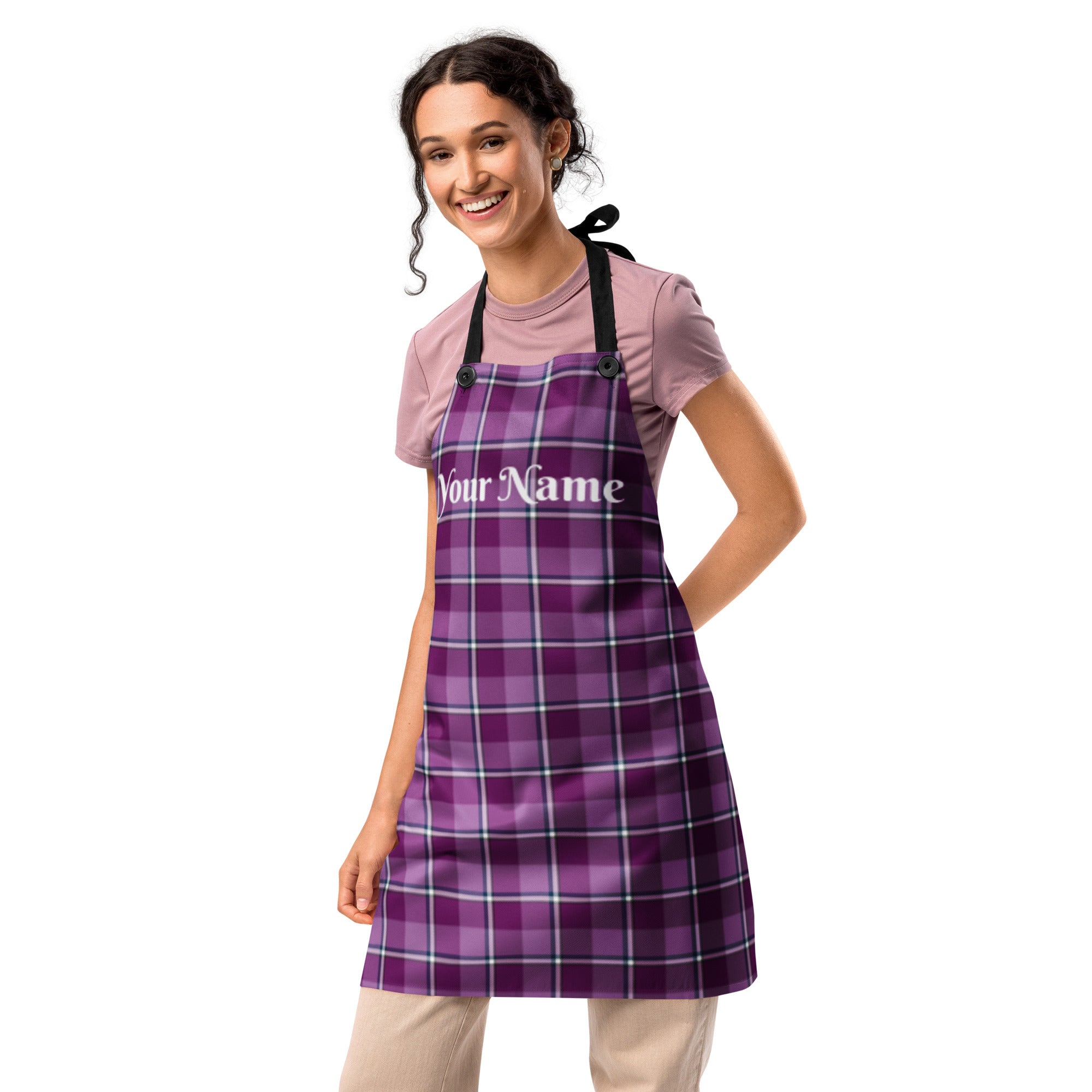 Personalized Purple and Trendy Pink Plaid Apron - Scottish Squares