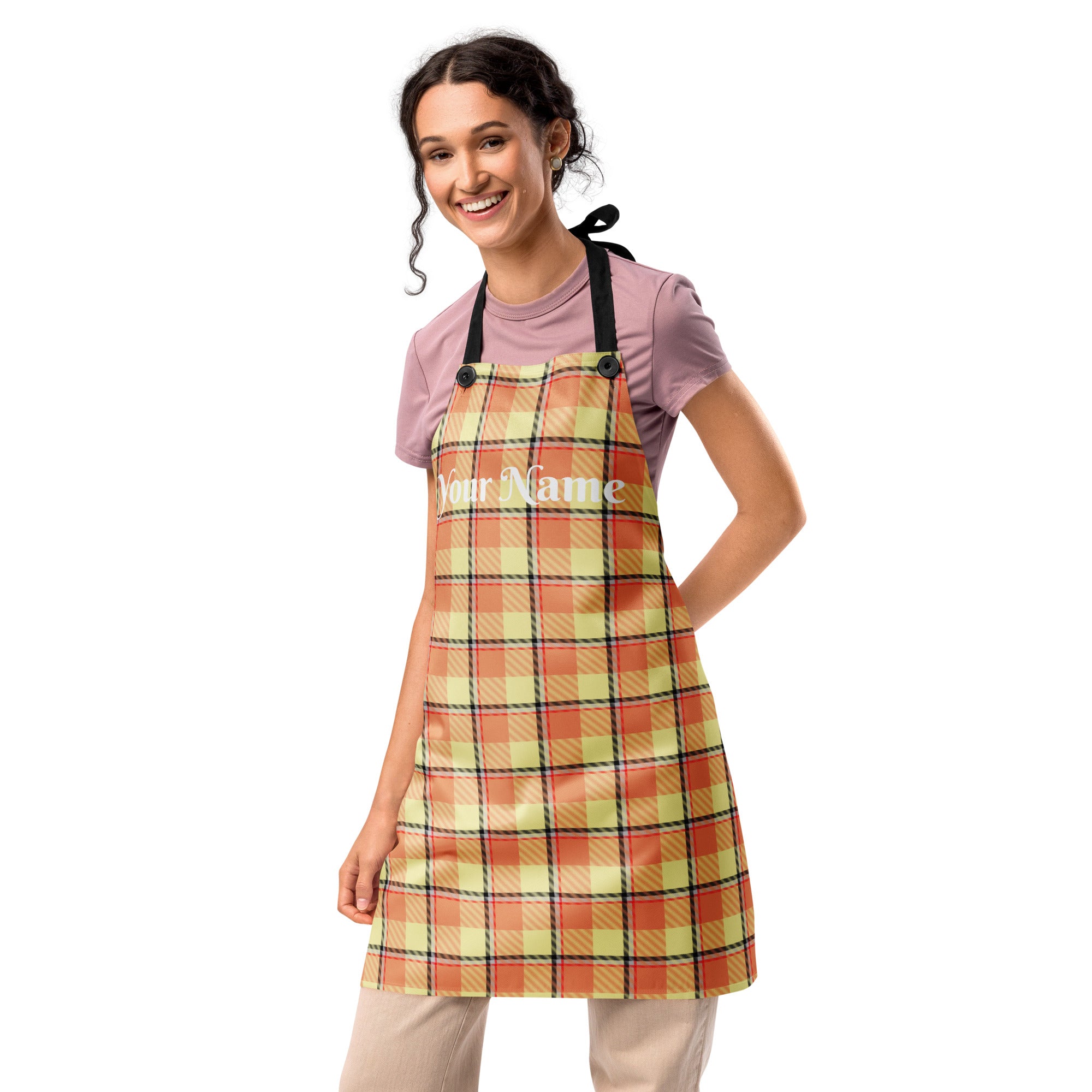 Personalized Claystone and Morning Mist Plaid Apron - Scottish Squares