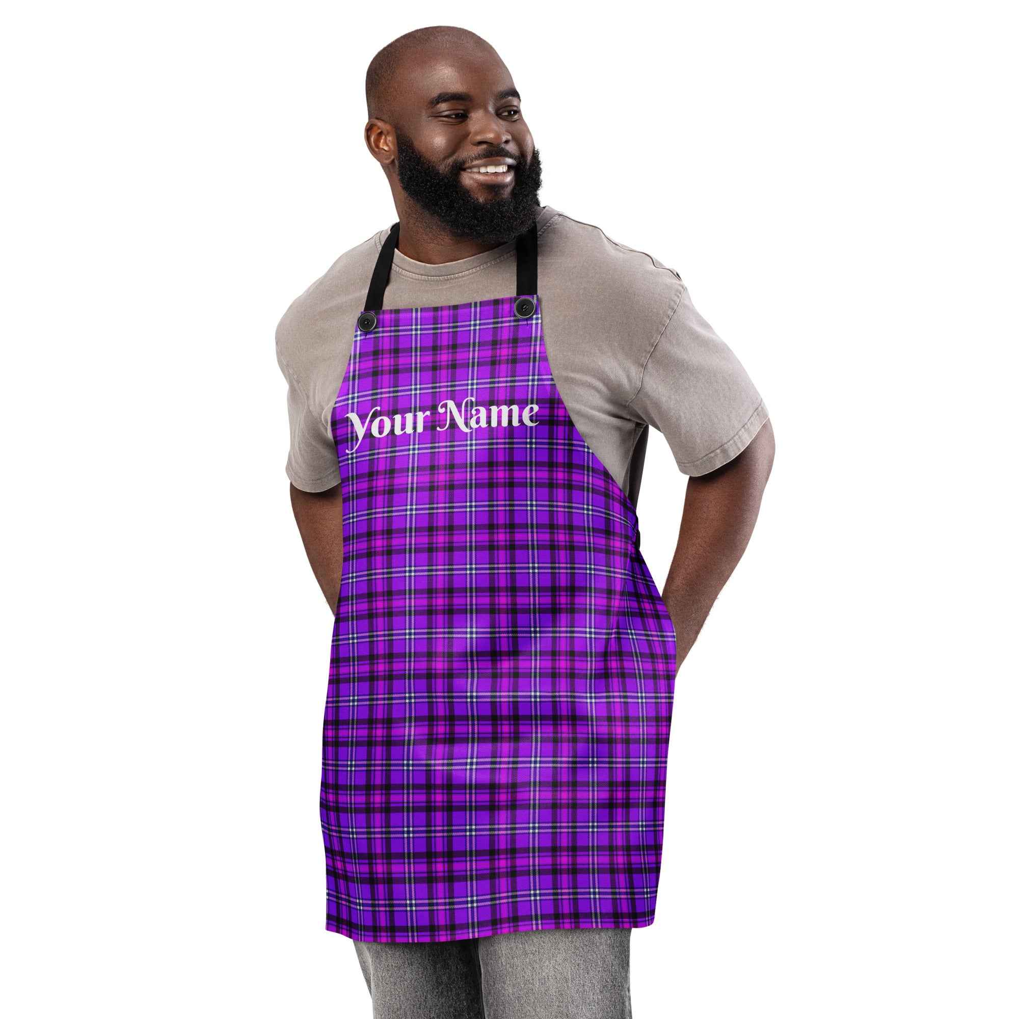 Personalized Electric Violet and Fuchsia Plaid Apron - Scottish Squares