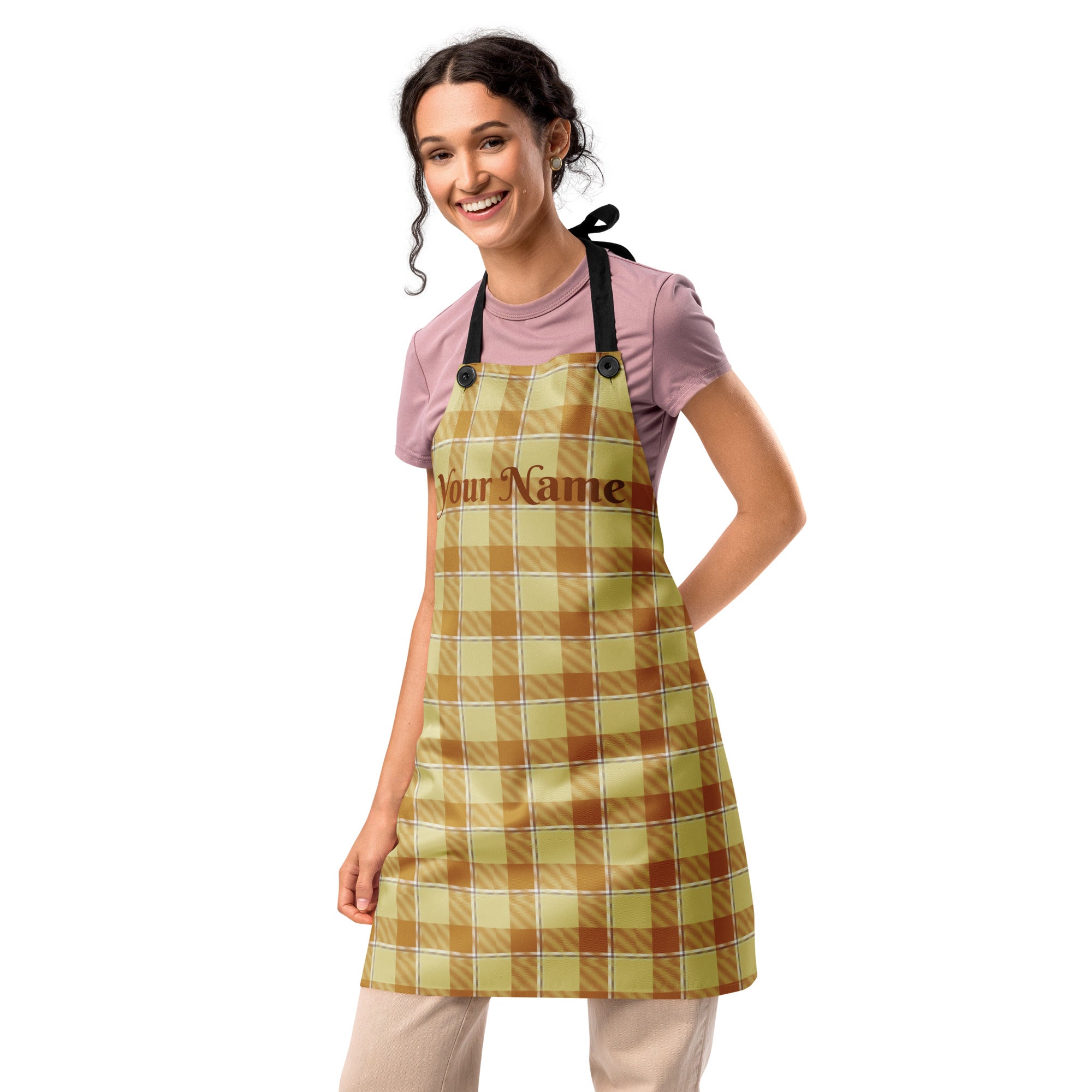 Personalized Zombie and Copper Plaid Apron - Scottish Squares