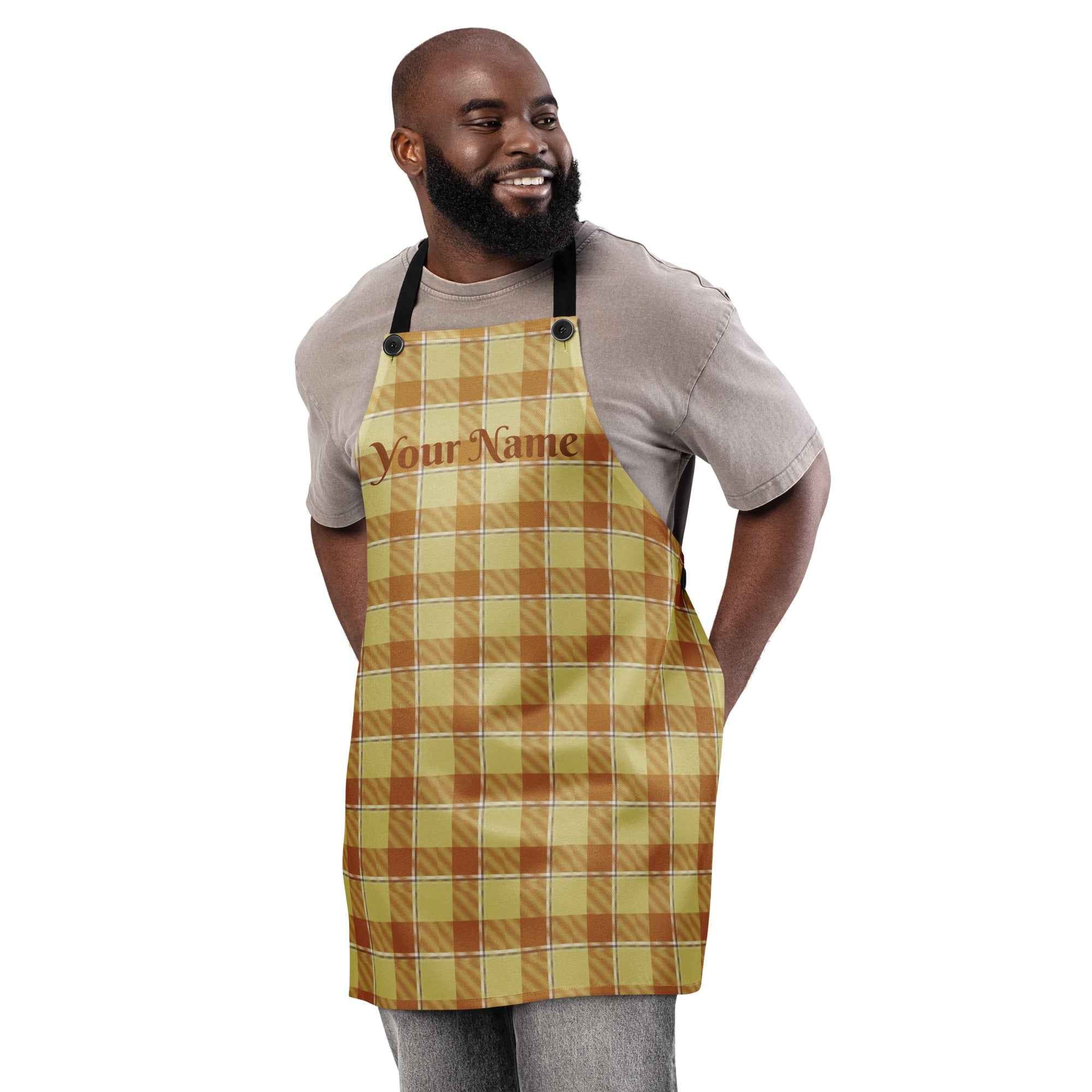 Personalized Zombie and Copper Plaid Apron - Scottish Squares
