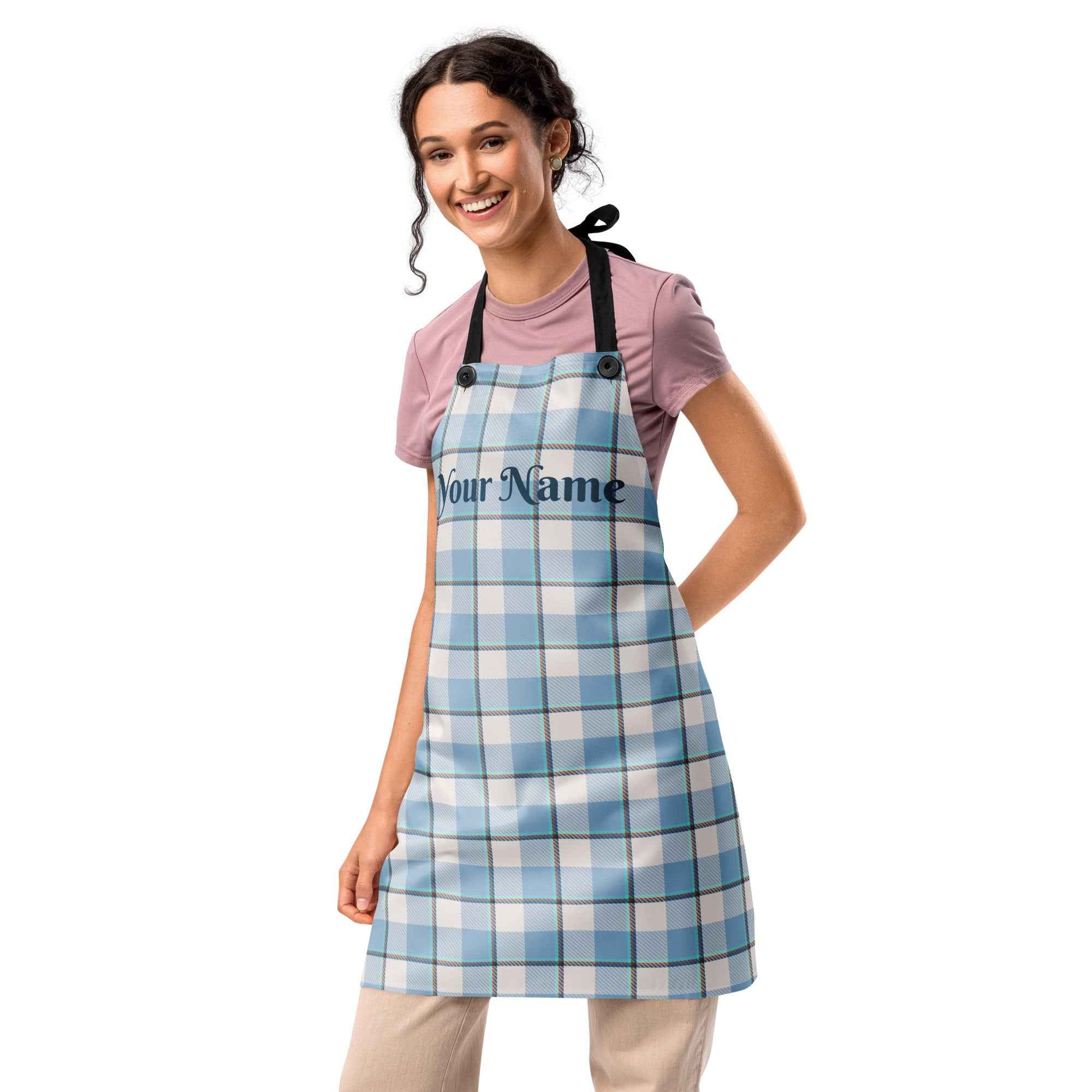 Personalized Pink Cloud and Blue Lagoon Plaid Apron - Scottish Squares
