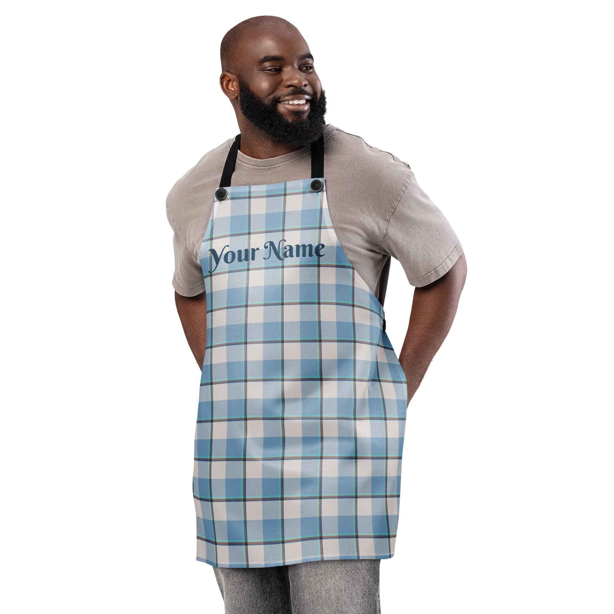 Personalized Pink Cloud and Blue Lagoon Plaid Apron - Scottish Squares