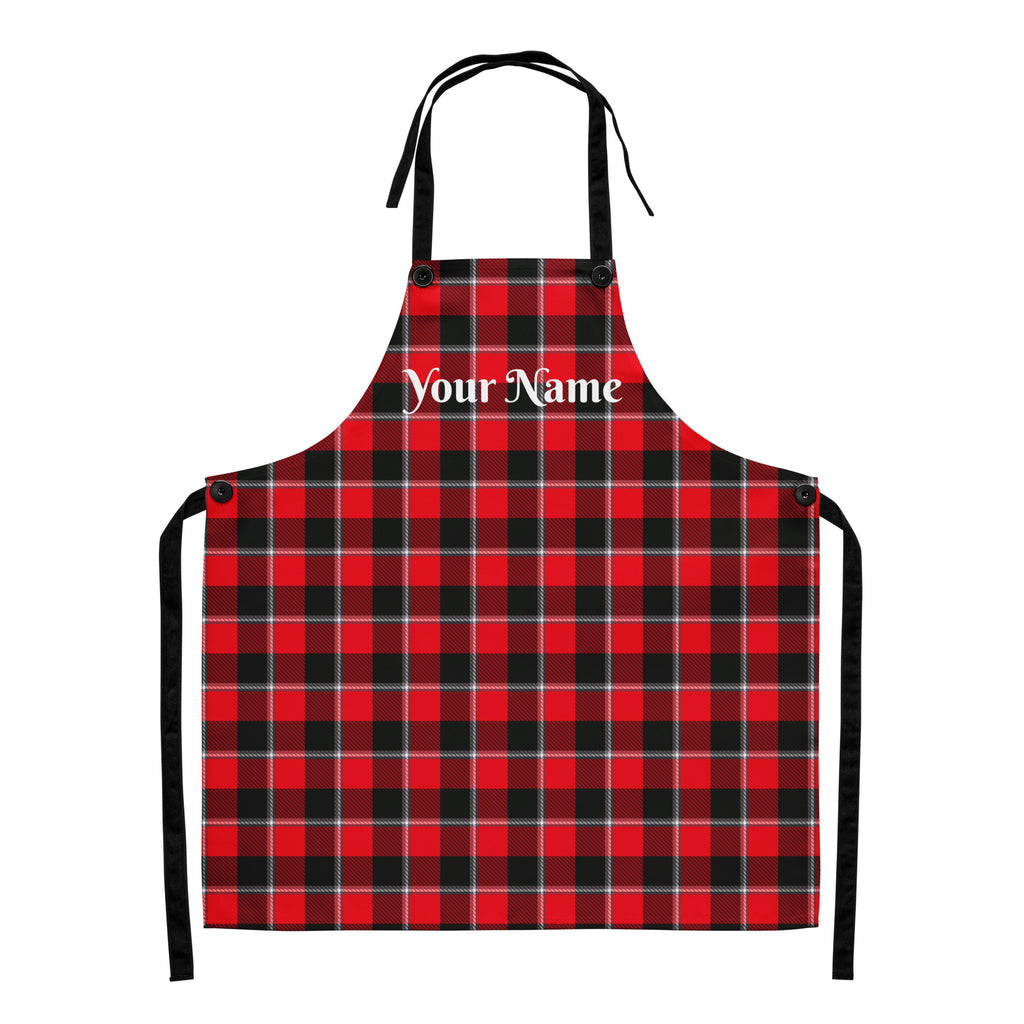 Personalized Red Ribbon and Heavy Metal Plaid Apron - Scottish Squares