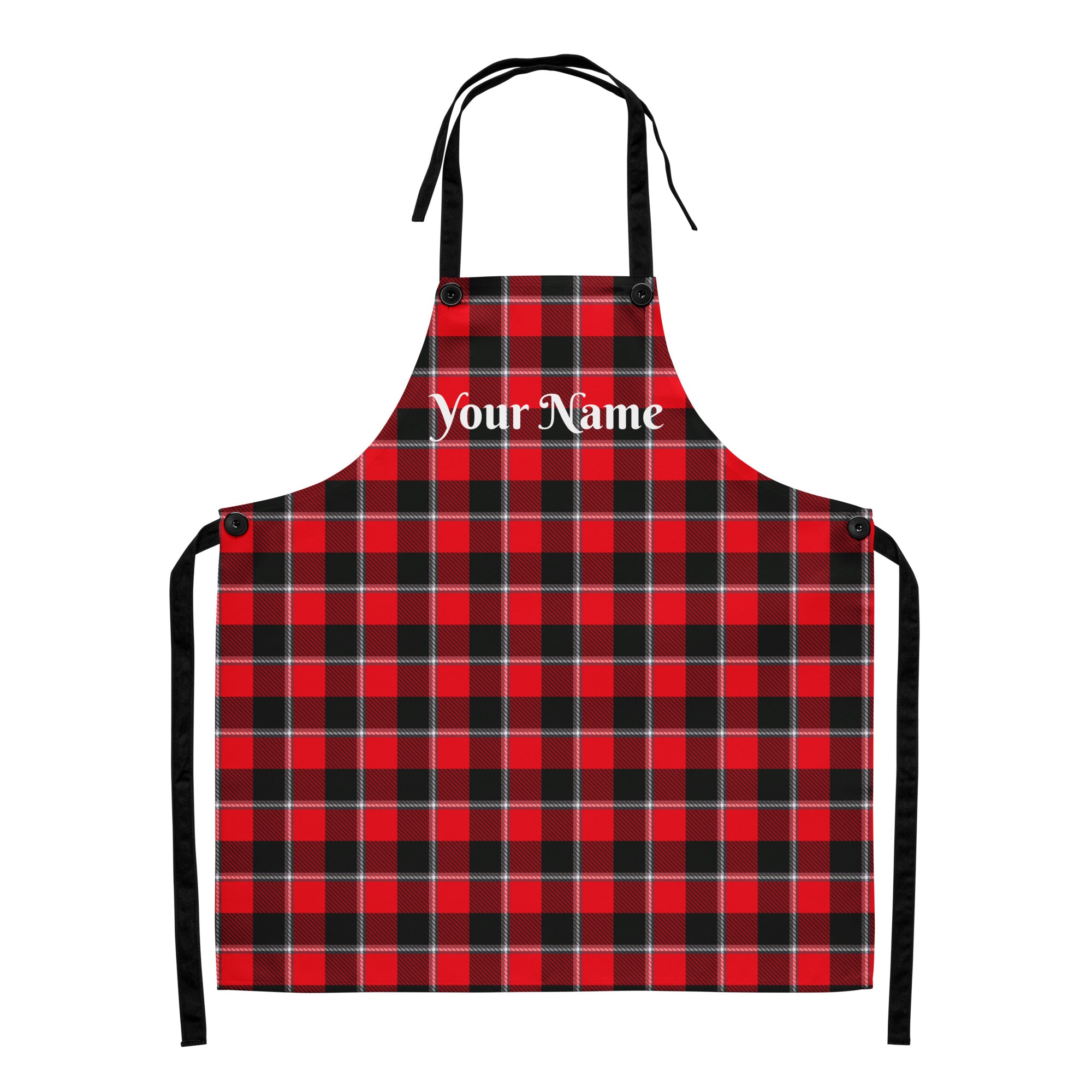 Personalized Red Ribbon and Heavy Metal Plaid Apron - Scottish Squares