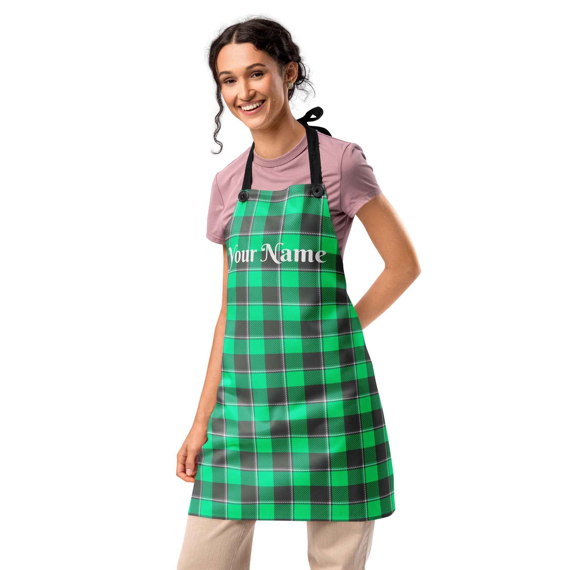 Personalized Spring Green and Finlandia Plaid Apron - Scottish Squares