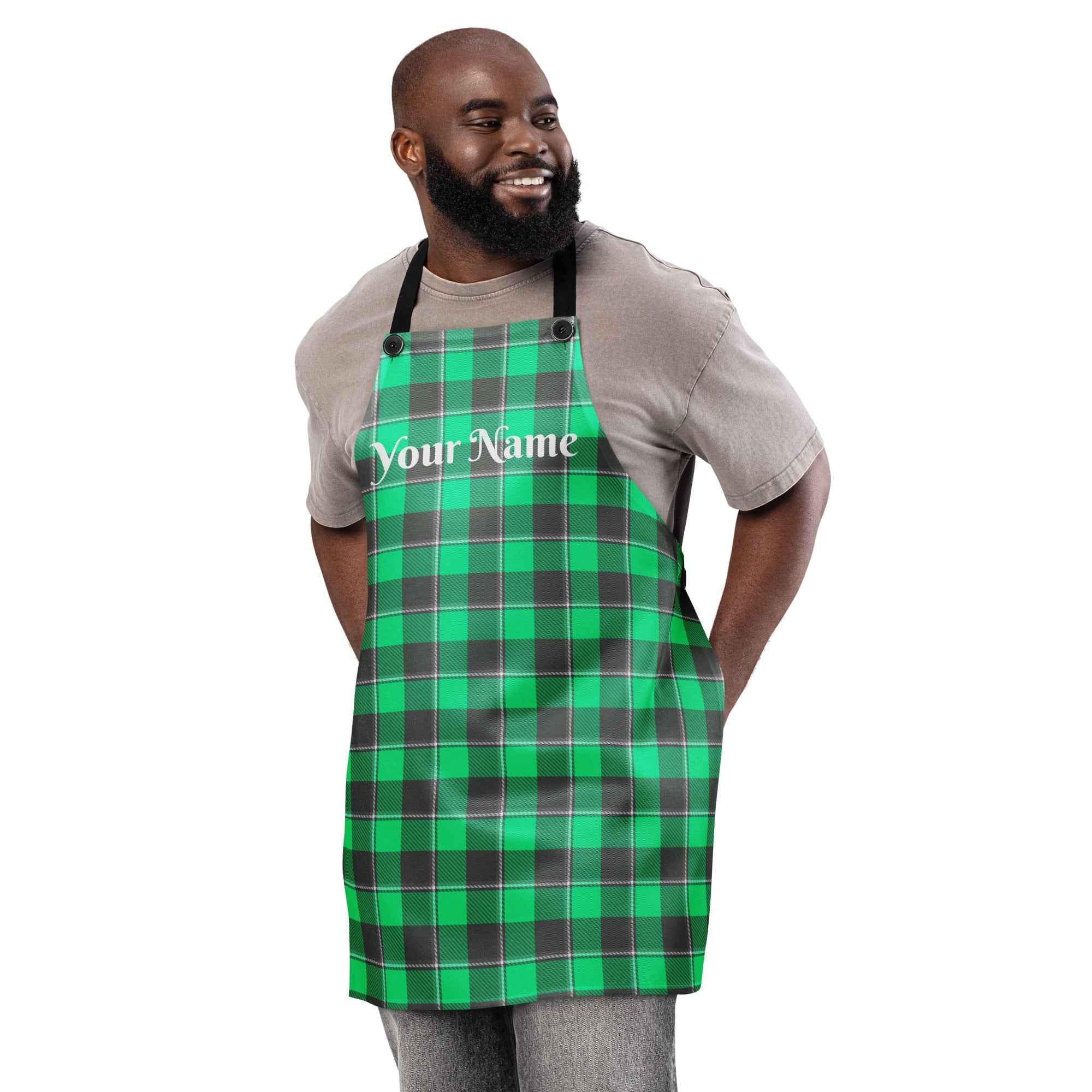Personalized Spring Green and Finlandia Plaid Apron - Scottish Squares