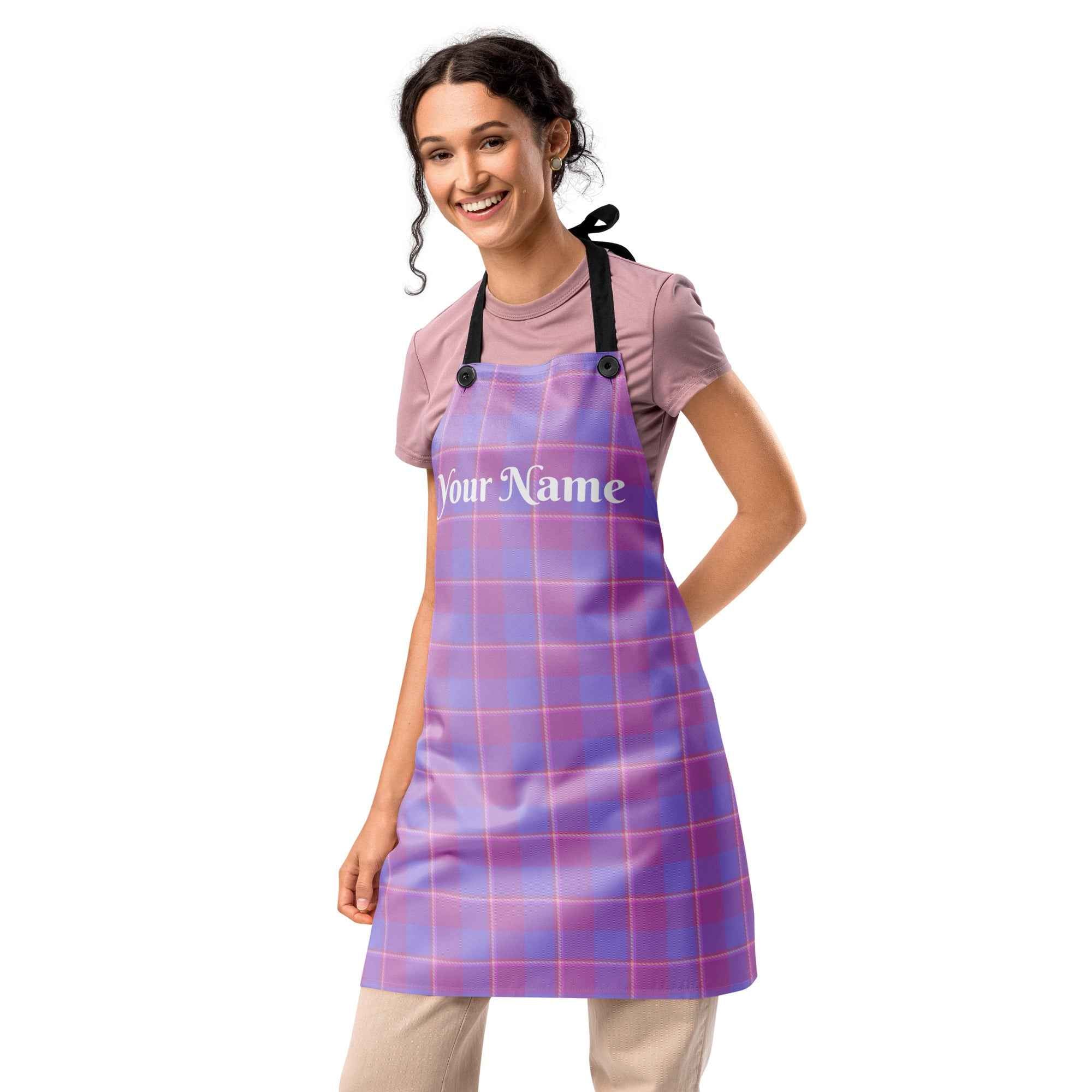 Personalized Viola and Dull Lavender Plaid Apron - Scottish Squares