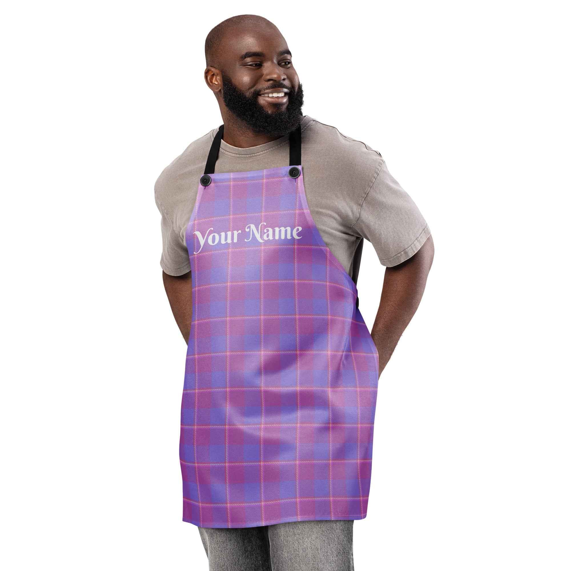 Personalized Viola and Dull Lavender Plaid Apron - Scottish Squares