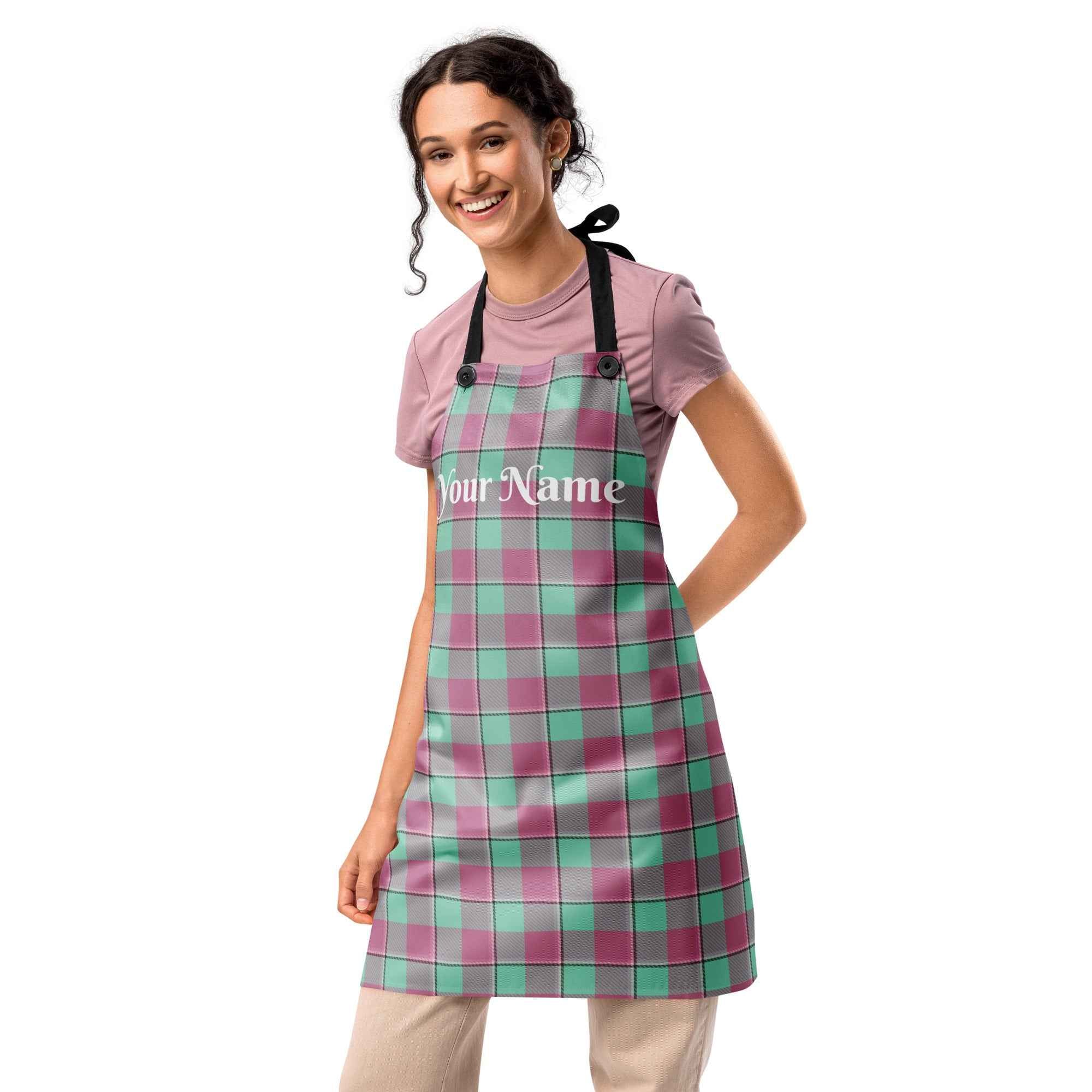 Personalized Vista Blue and Turkish Rose Plaid Apron - Scottish Squares