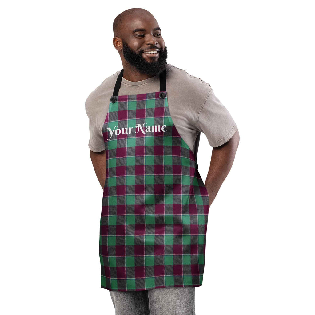 Personalized Ocean Green and Mulberry Wood Plaid Apron - Scottish Squares