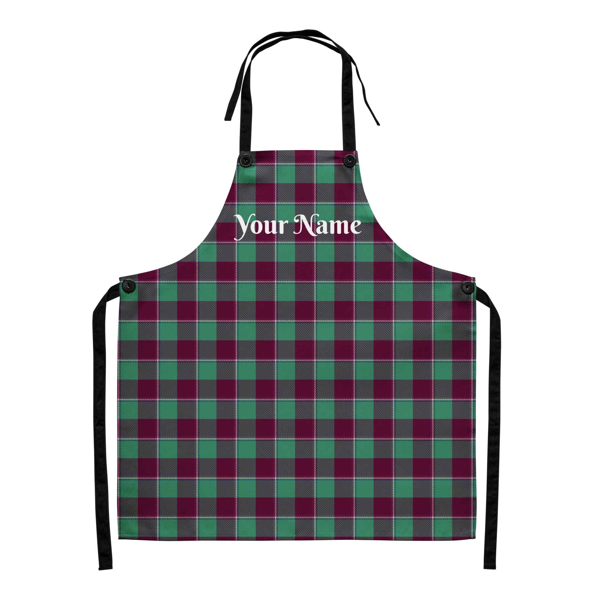 Personalized Ocean Green and Mulberry Wood Plaid Apron - Scottish Squares