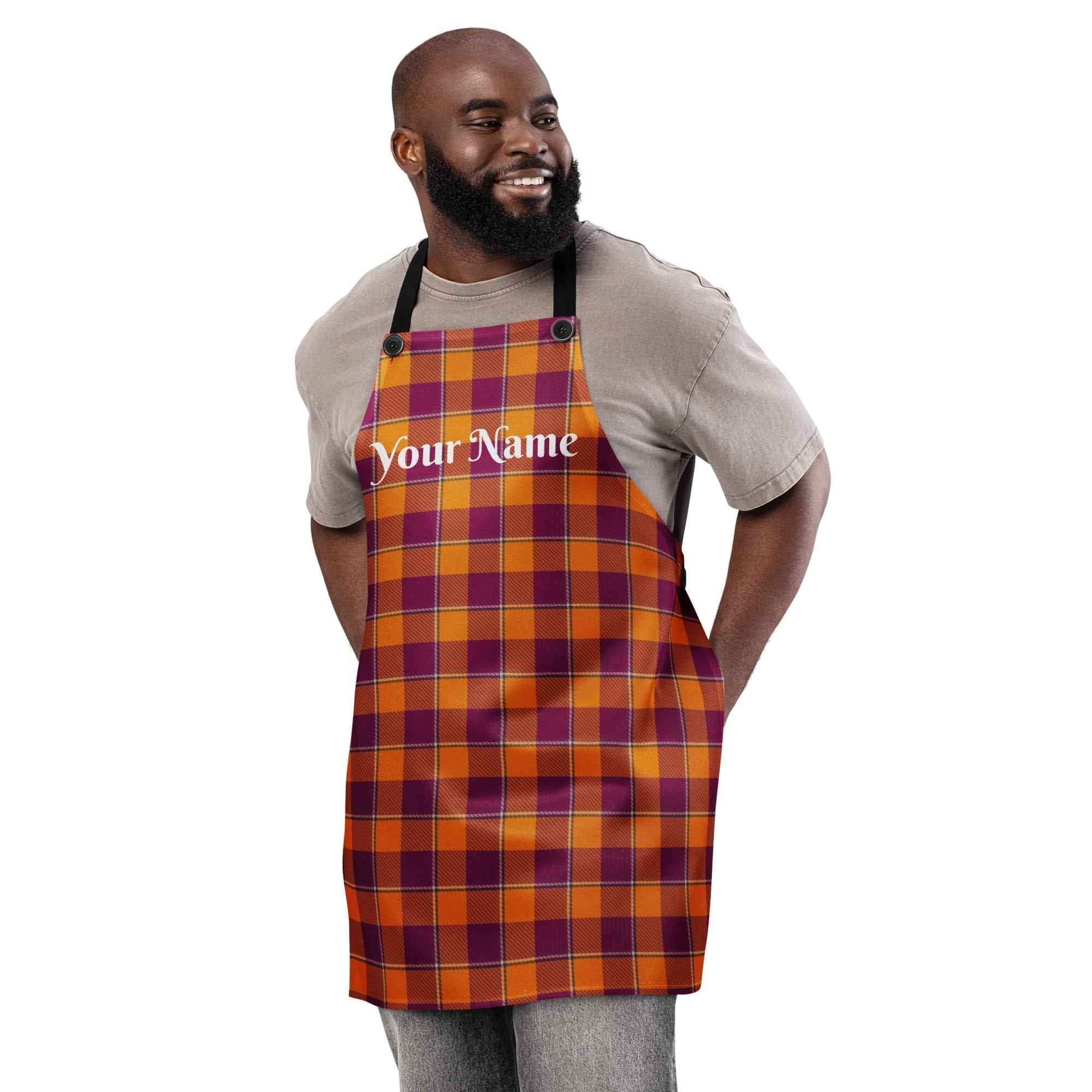 Personalized Tahiti Gold and Rose Bud Cherry Plaid Apron - Scottish Squares