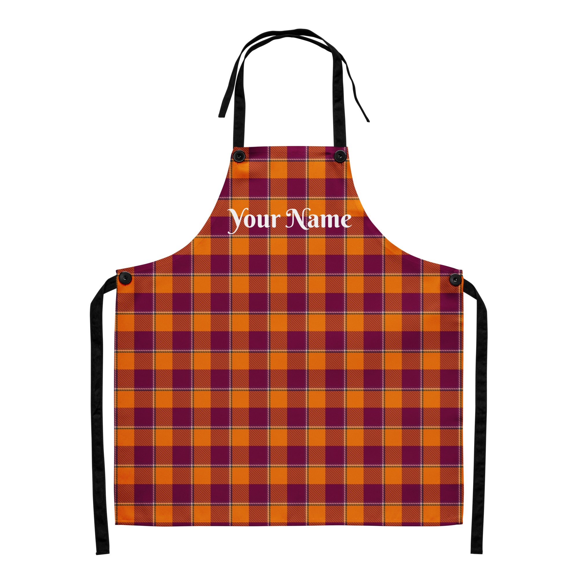 Personalized Tahiti Gold and Rose Bud Cherry Plaid Apron - Scottish Squares