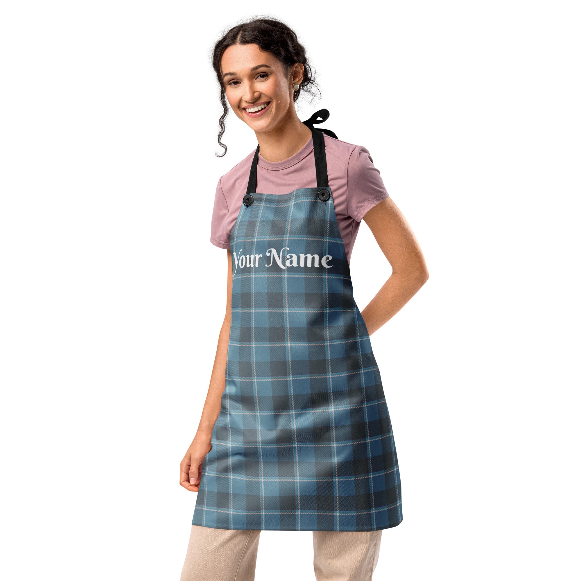Personalized Hoki and Shuttle Gray Plaid Apron - Scottish Squares