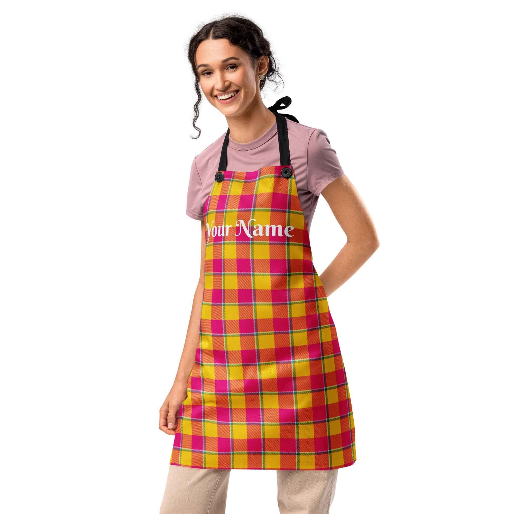 Personalized Corn and Razzmatazz Plaid Apron - Scottish Squares