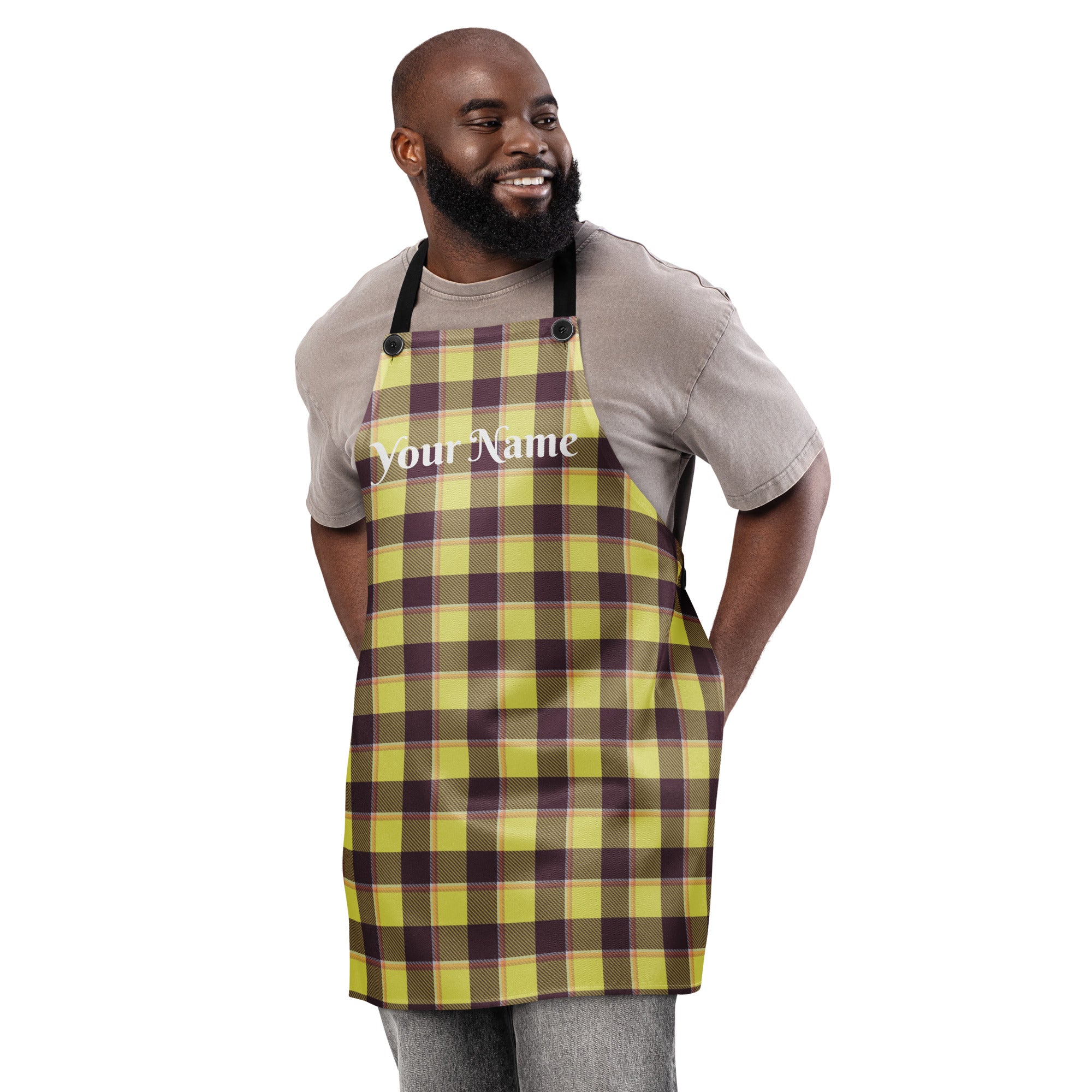 Personalized Flax and Livid Brown Plaid Apron - Scottish Squares