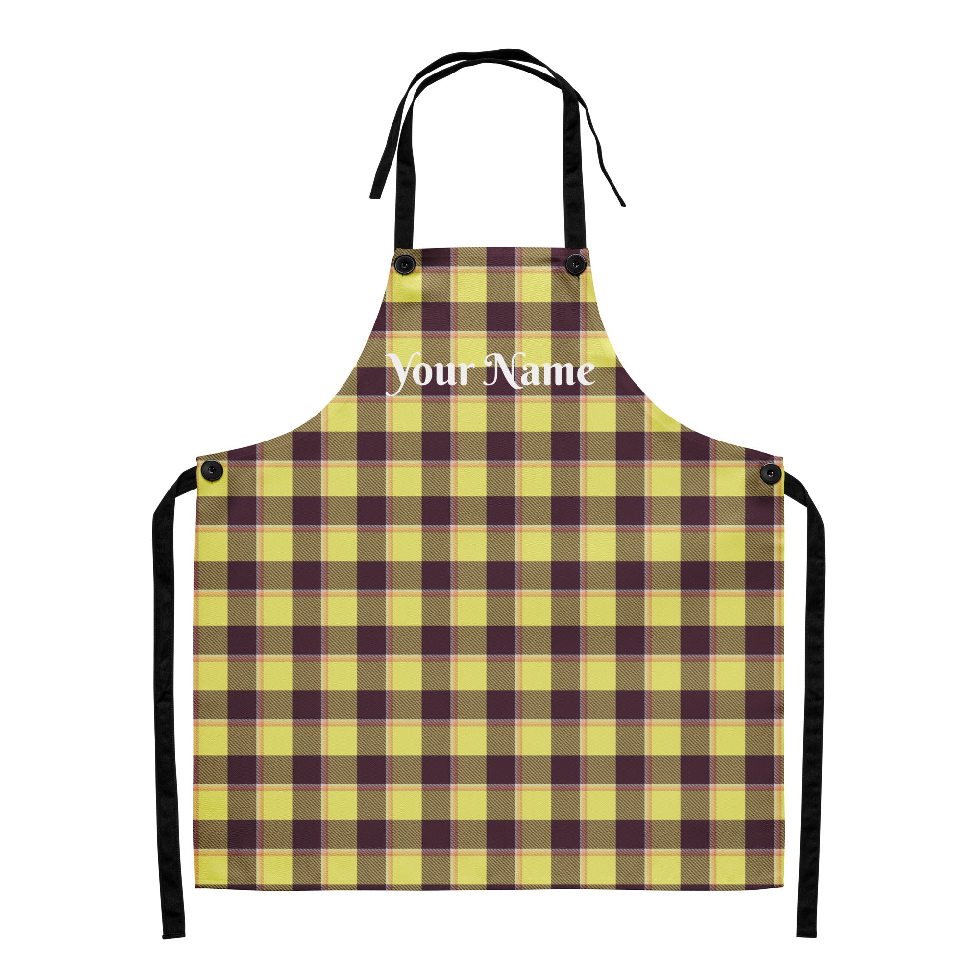 Personalized Flax and Livid Brown Plaid Apron - Scottish Squares