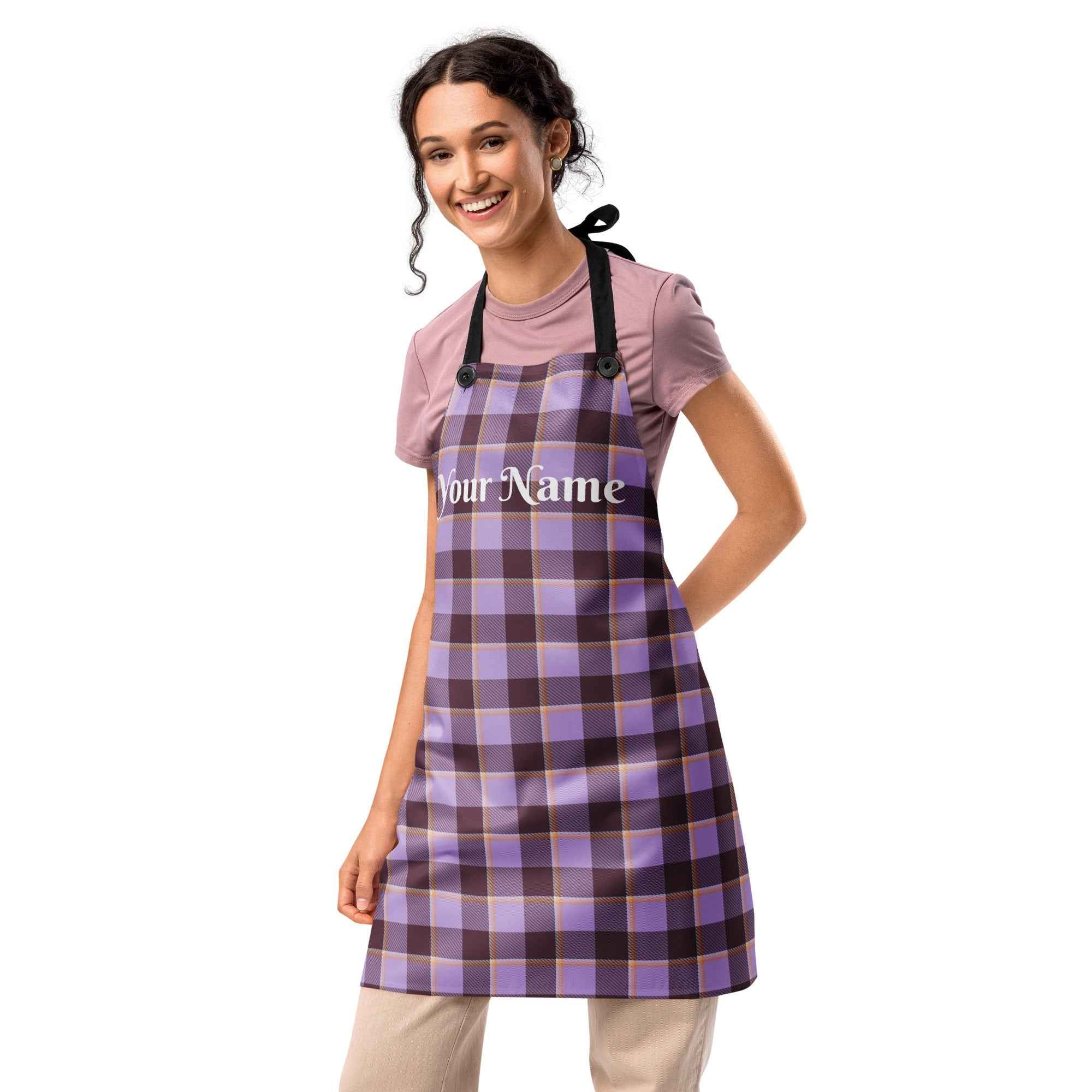Personalized Light Wisteria and Livid Brown Plaid Apron - Scottish Squares