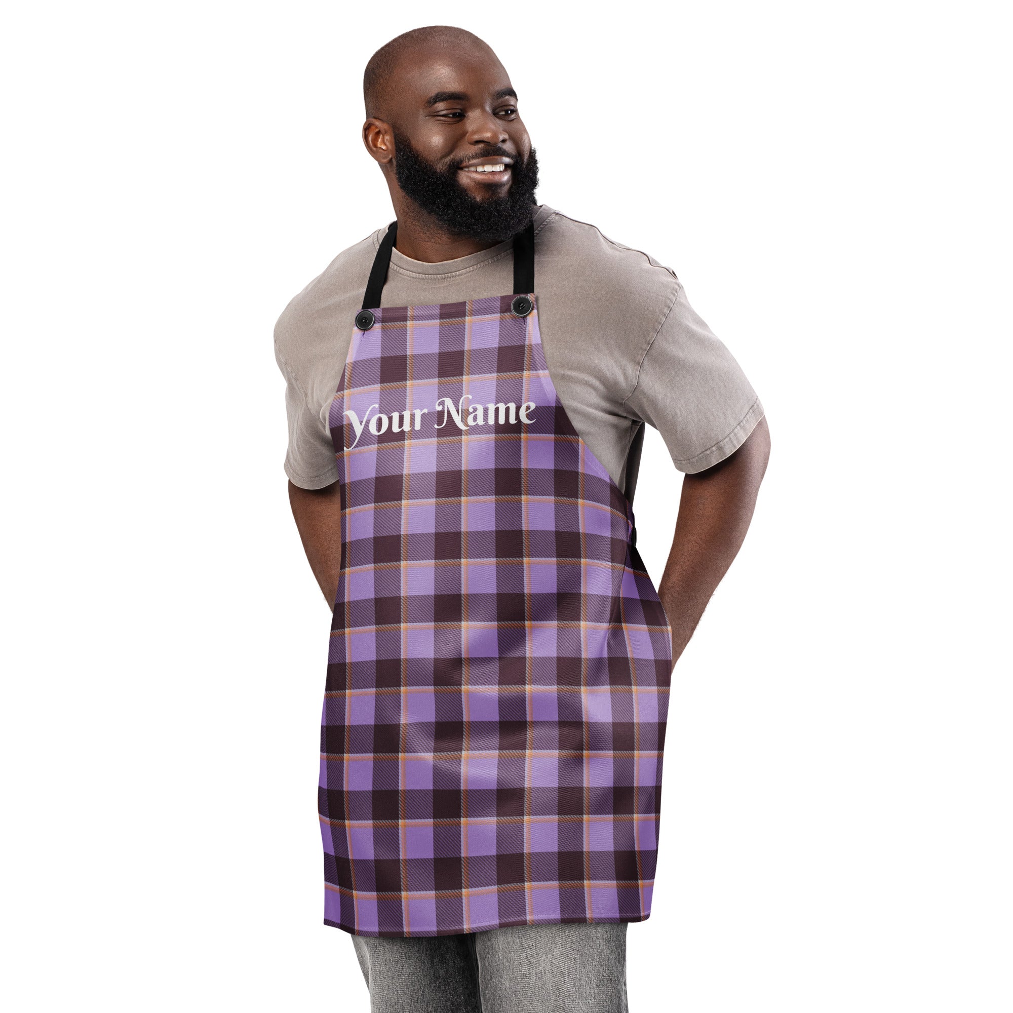 Personalized Light Wisteria and Livid Brown Plaid Apron - Scottish Squares