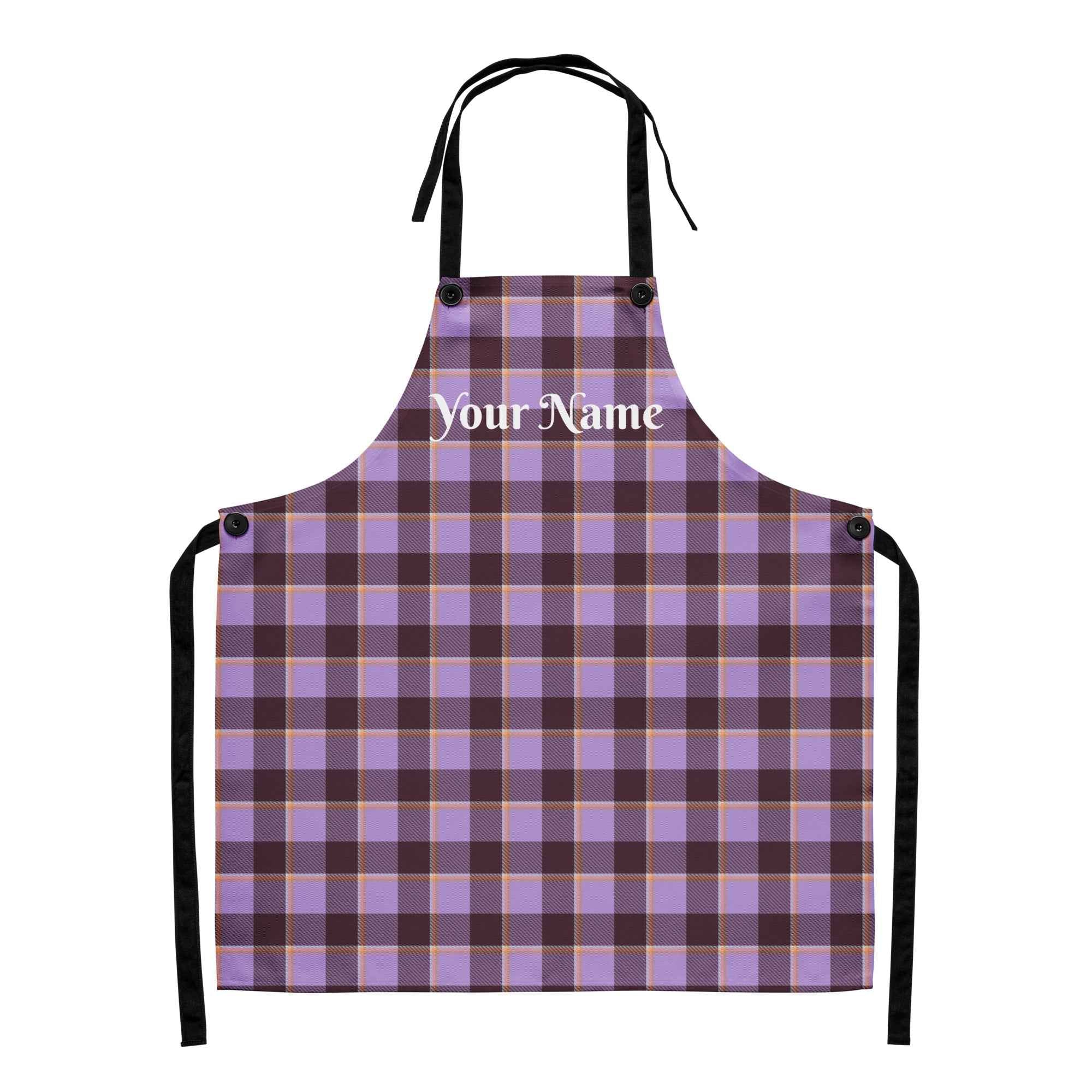 Personalized Light Wisteria and Livid Brown Plaid Apron - Scottish Squares