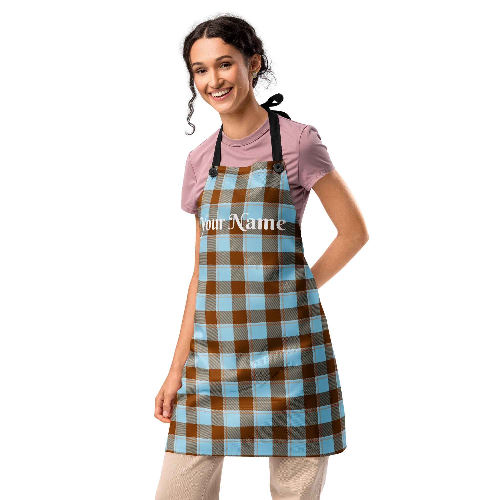 Personalized Blizzard Blue and Livid Brown Plaid Apron - Scottish Squares