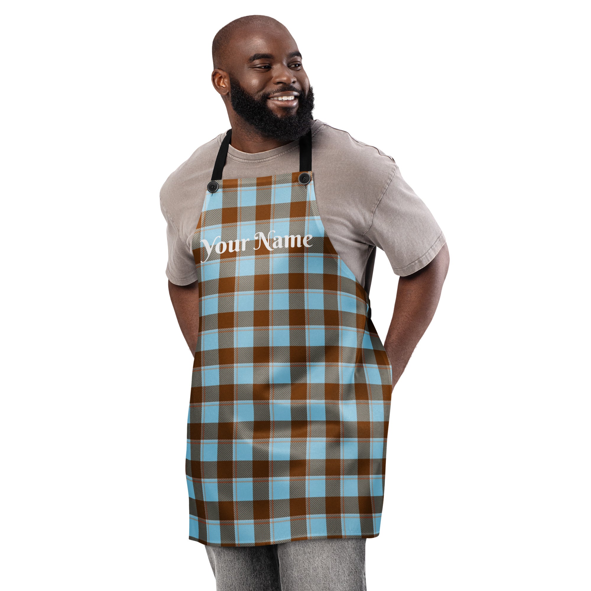 Personalized Blizzard Blue and Livid Brown Plaid Apron - Scottish Squares