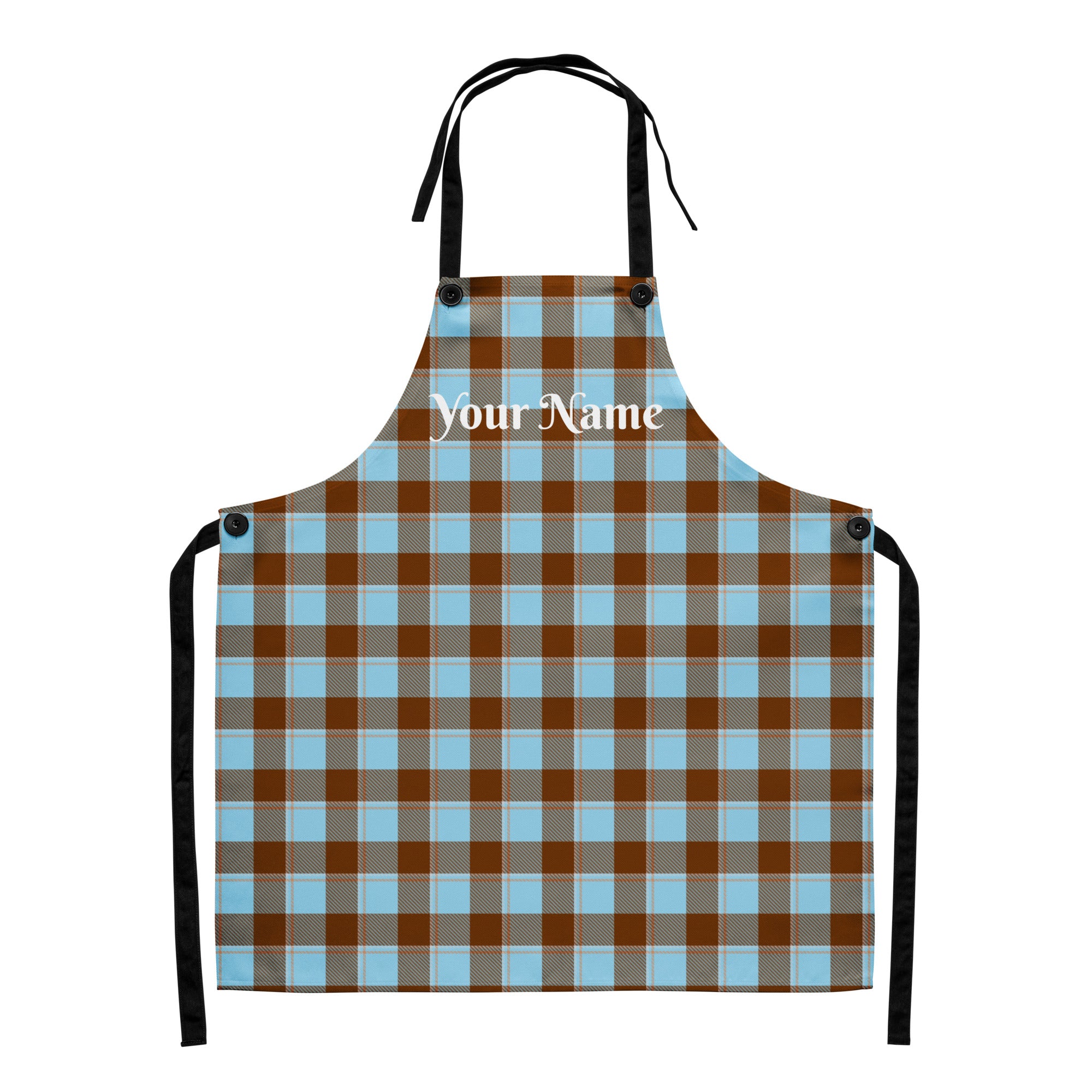 Personalized Blizzard Blue and Livid Brown Plaid Apron - Scottish Squares