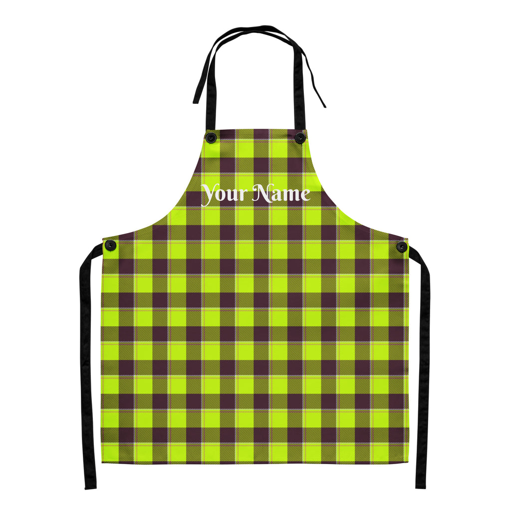 Personalized Electric Lime and Livid Brown Plaid Apron - Scottish Squares