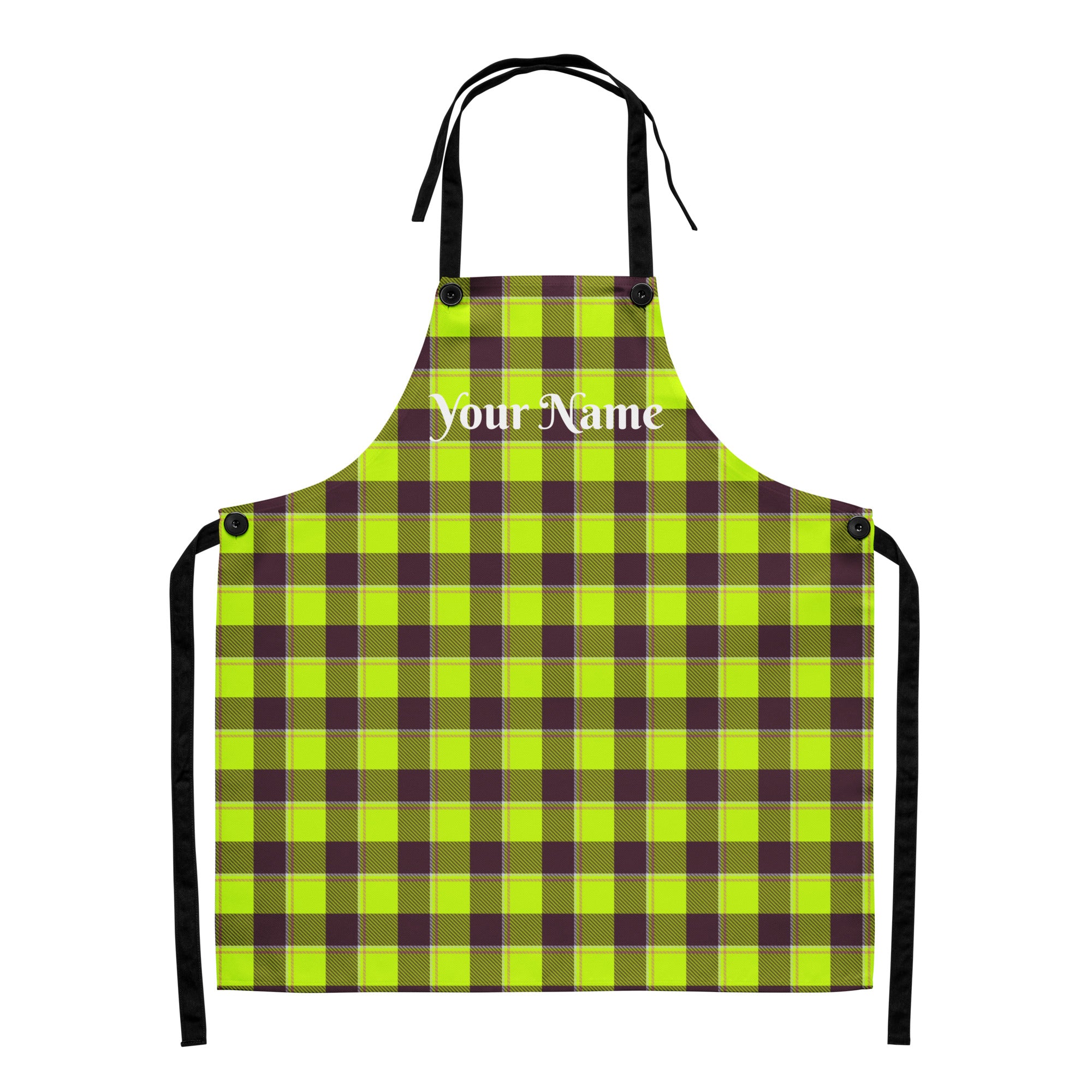 Personalized Electric Lime and Livid Brown Plaid Apron - Scottish Squares