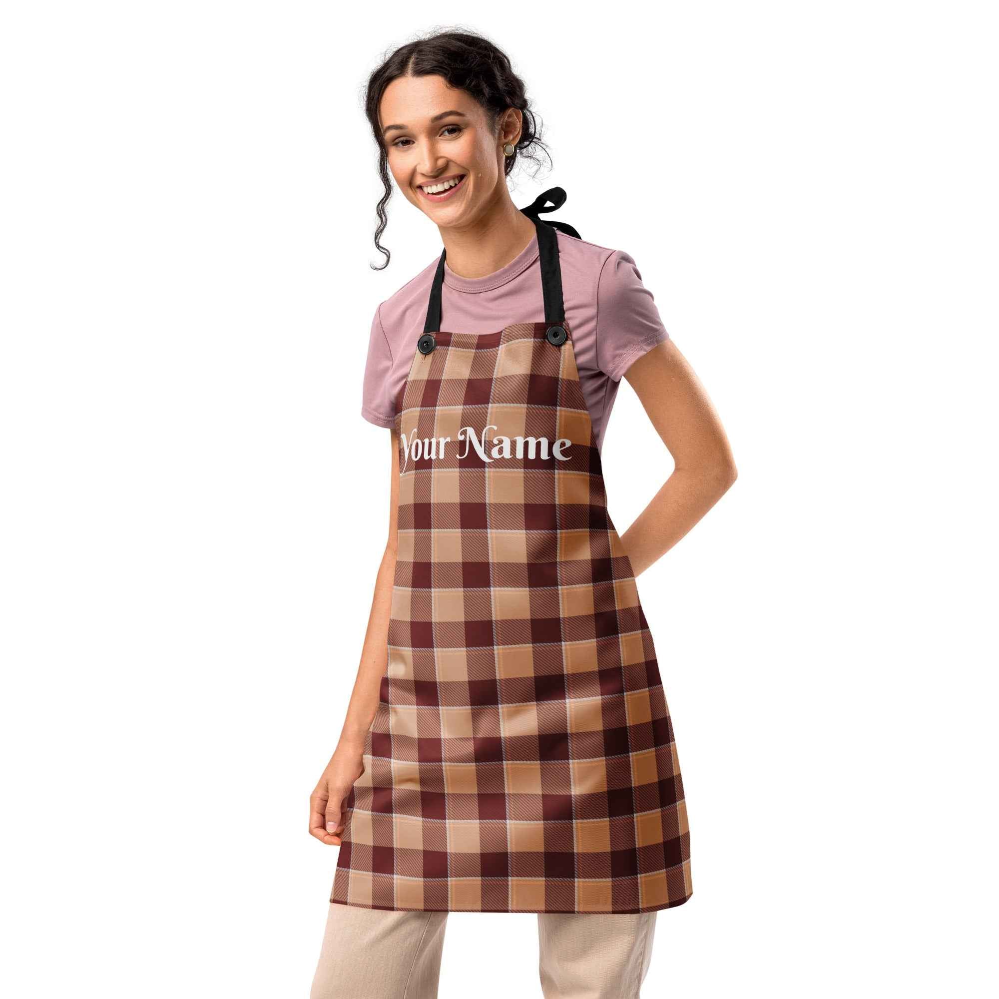 Personalized Whiskey and Livid Brown Plaid Apron - Scottish Squares