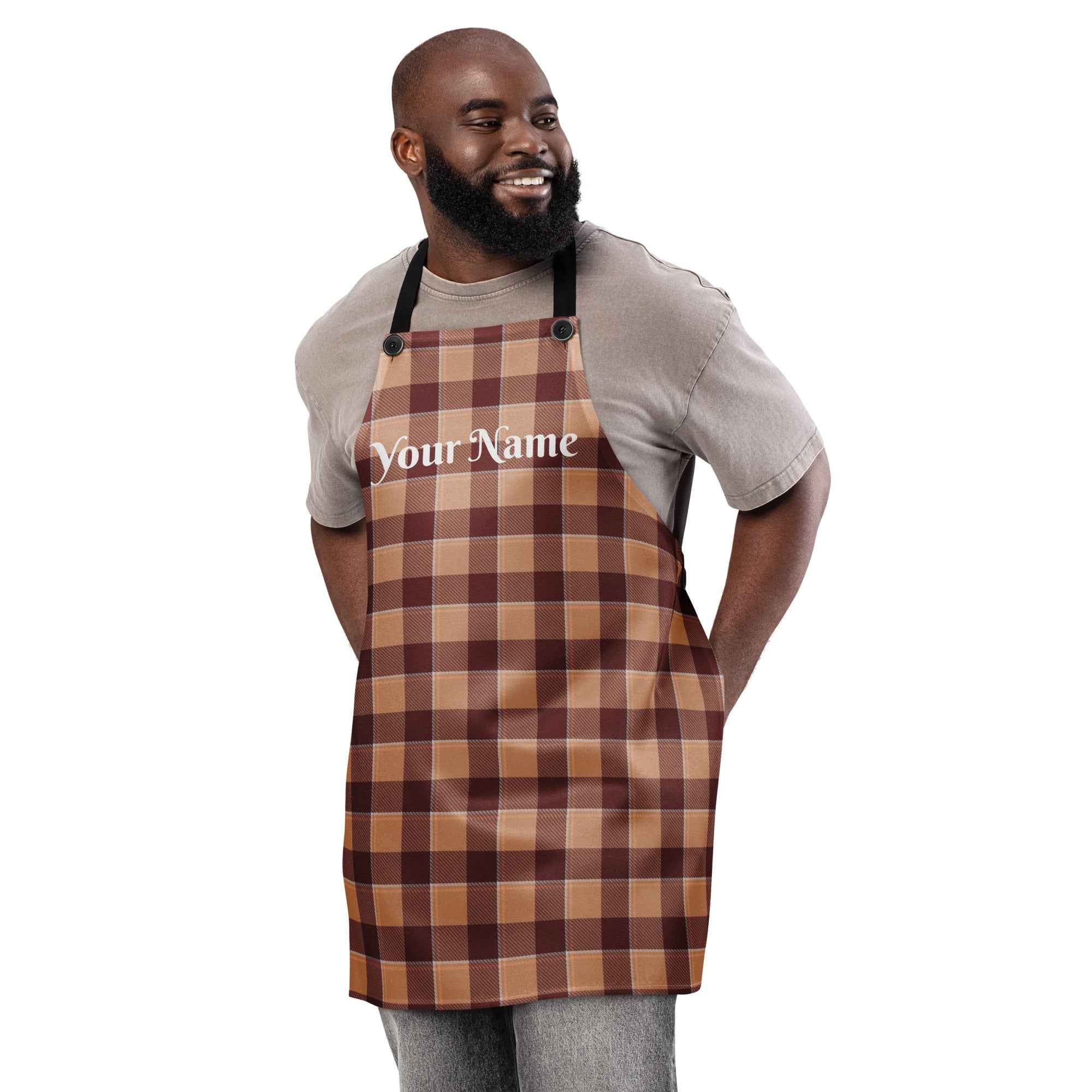 Personalized Whiskey and Livid Brown Plaid Apron - Scottish Squares