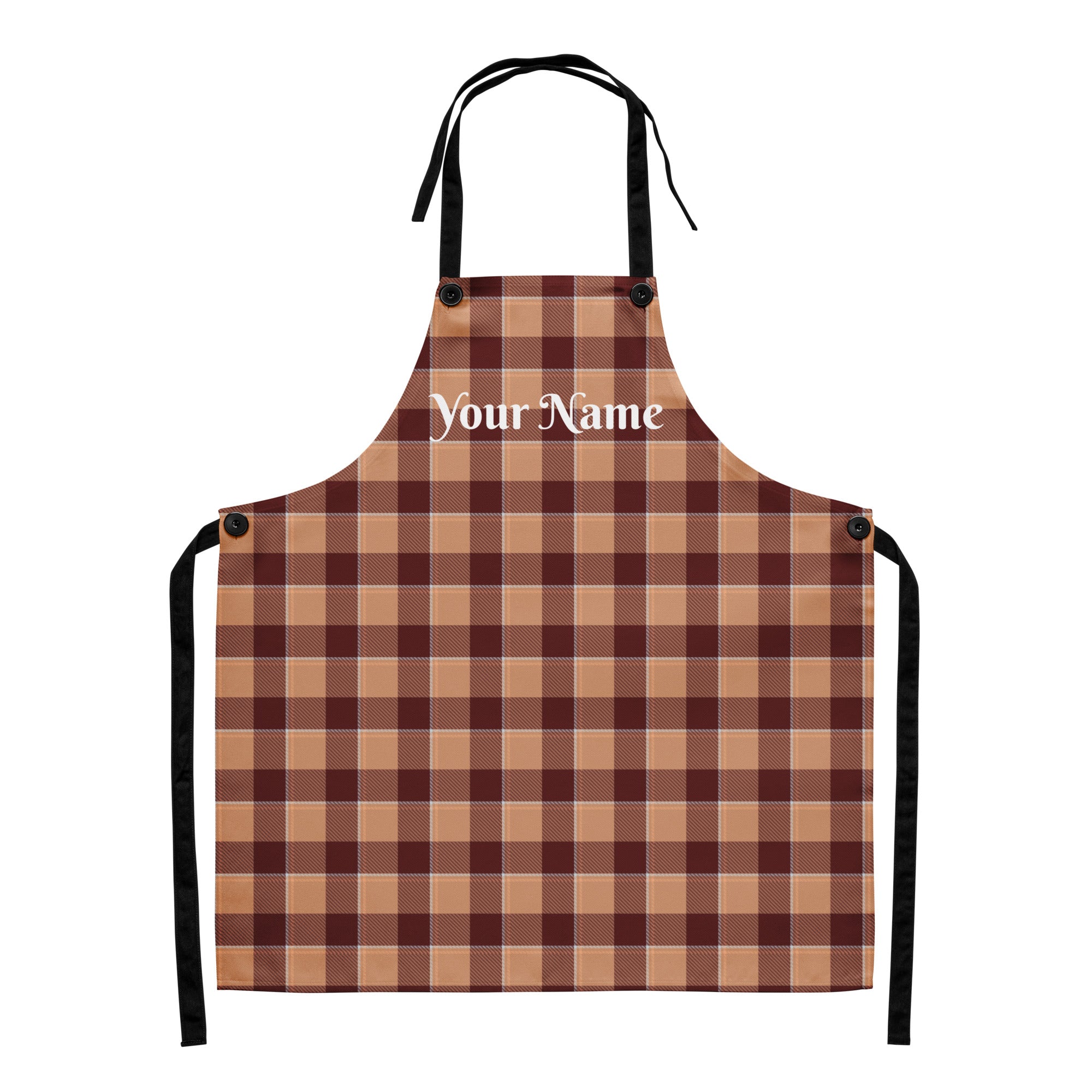 Personalized Whiskey and Livid Brown Plaid Apron - Scottish Squares