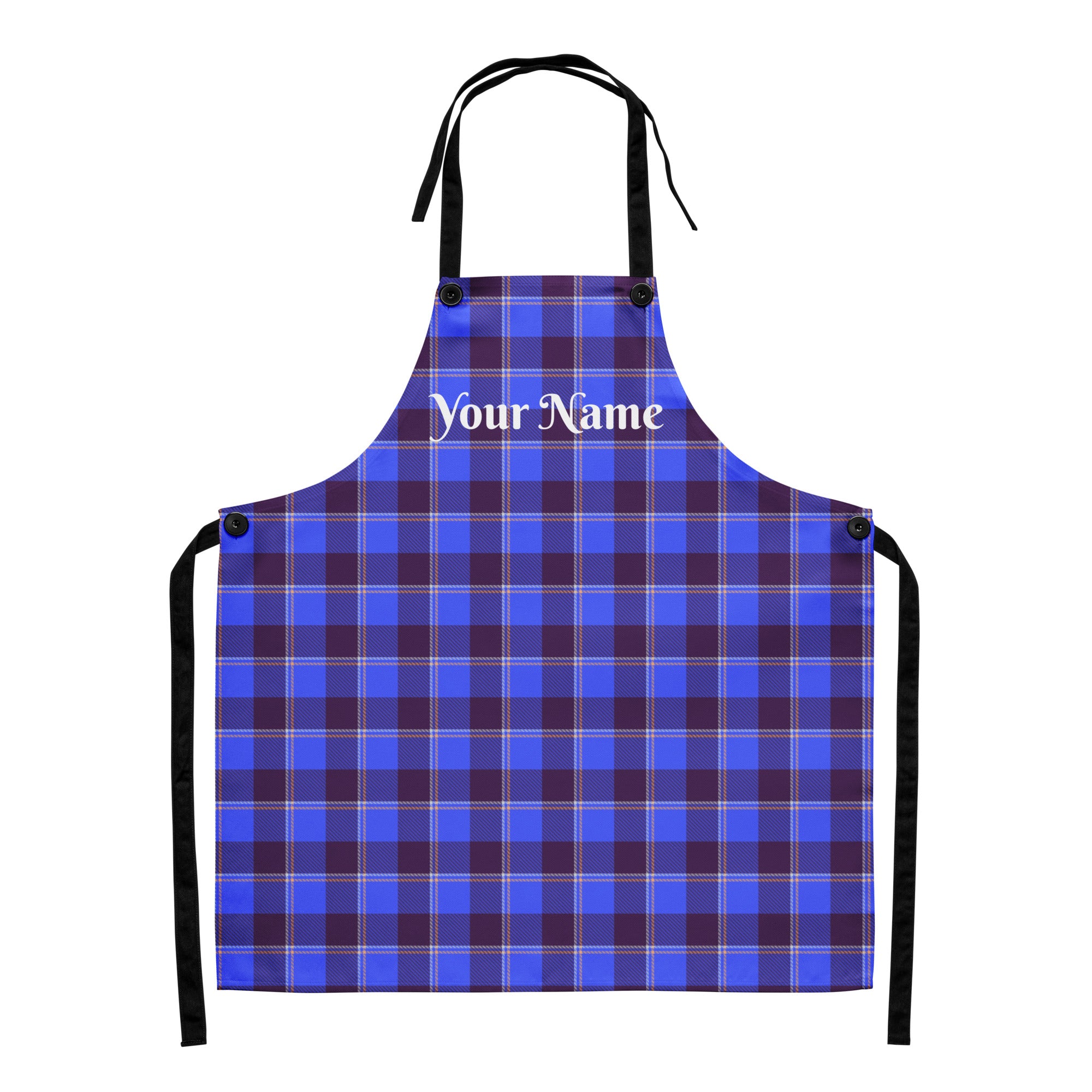 Personalized Cornflower Blue and Livid Brown Apron - Scottish Squares