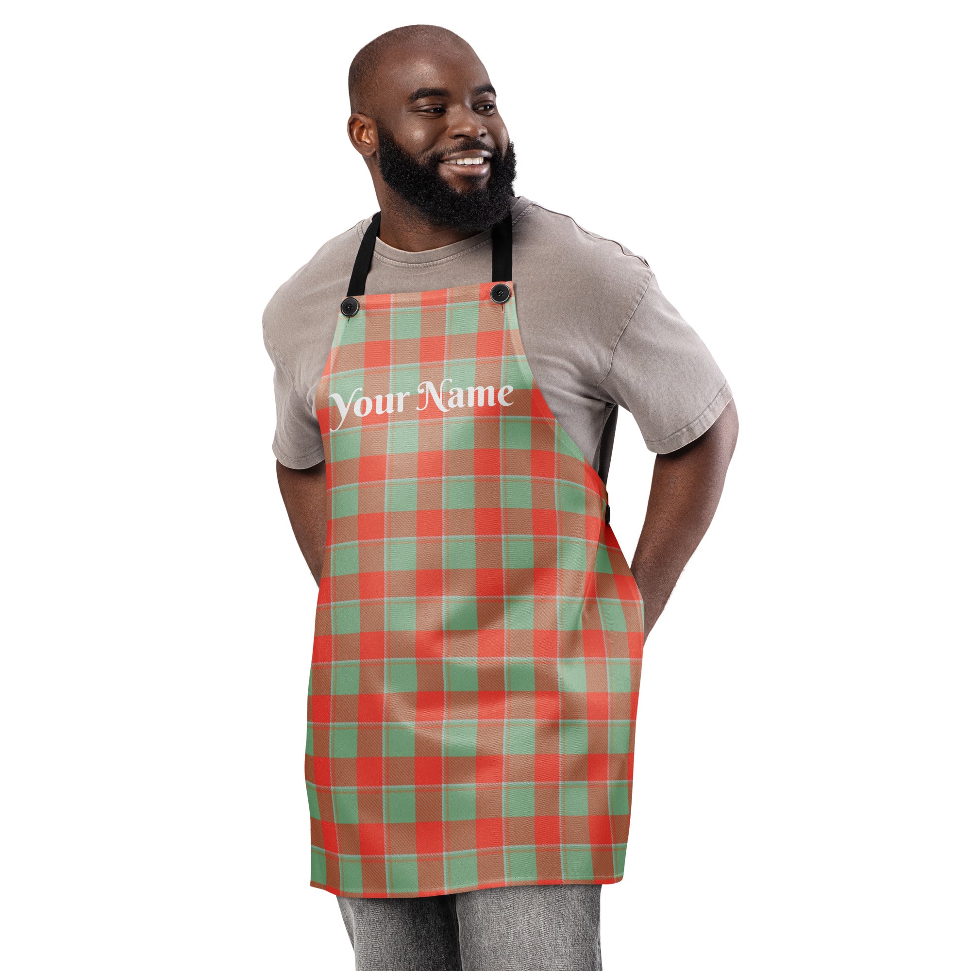 Personalized Spring Rain and Persimmon Plaid Apron - Scottish Squares