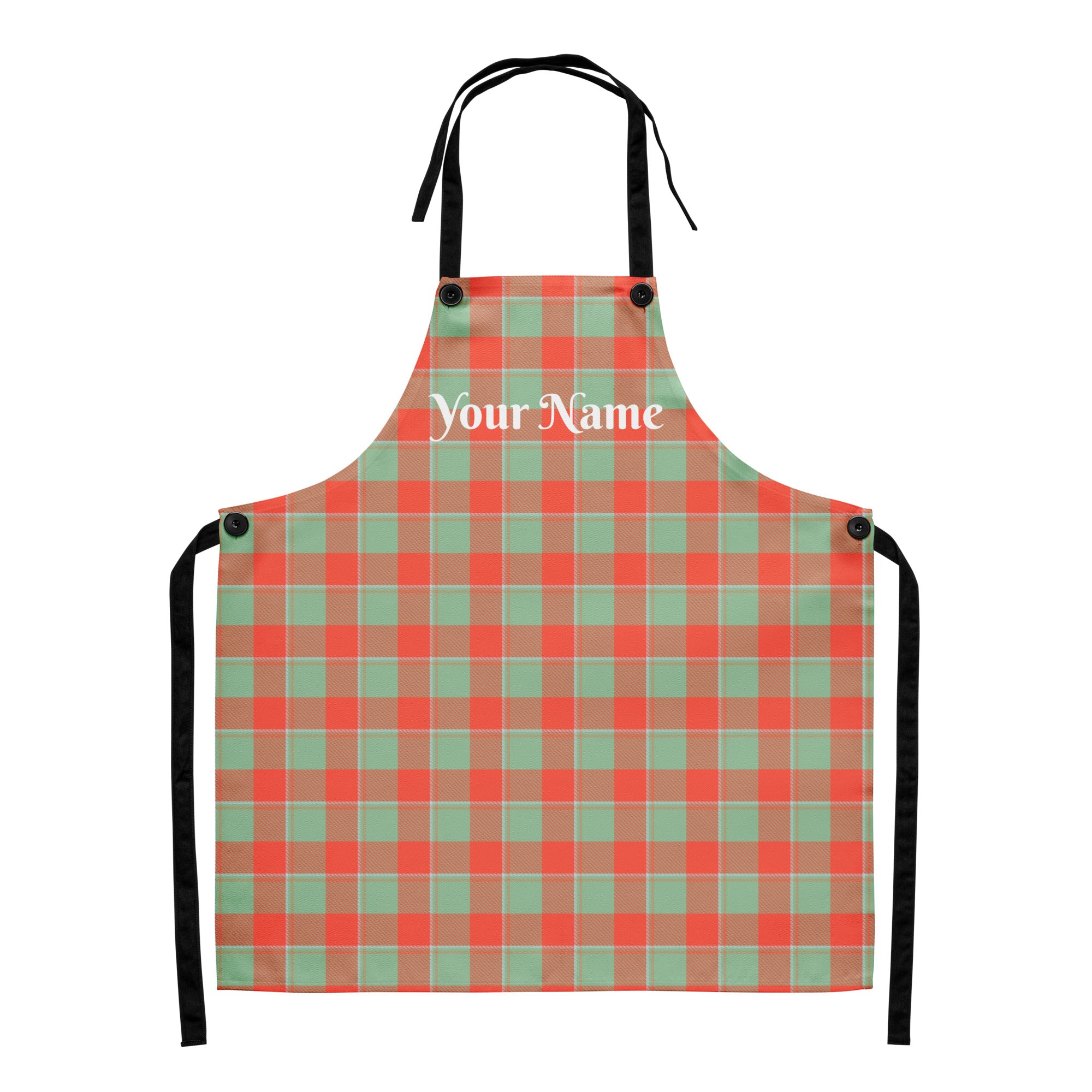 Personalized Spring Rain and Persimmon Plaid Apron - Scottish Squares