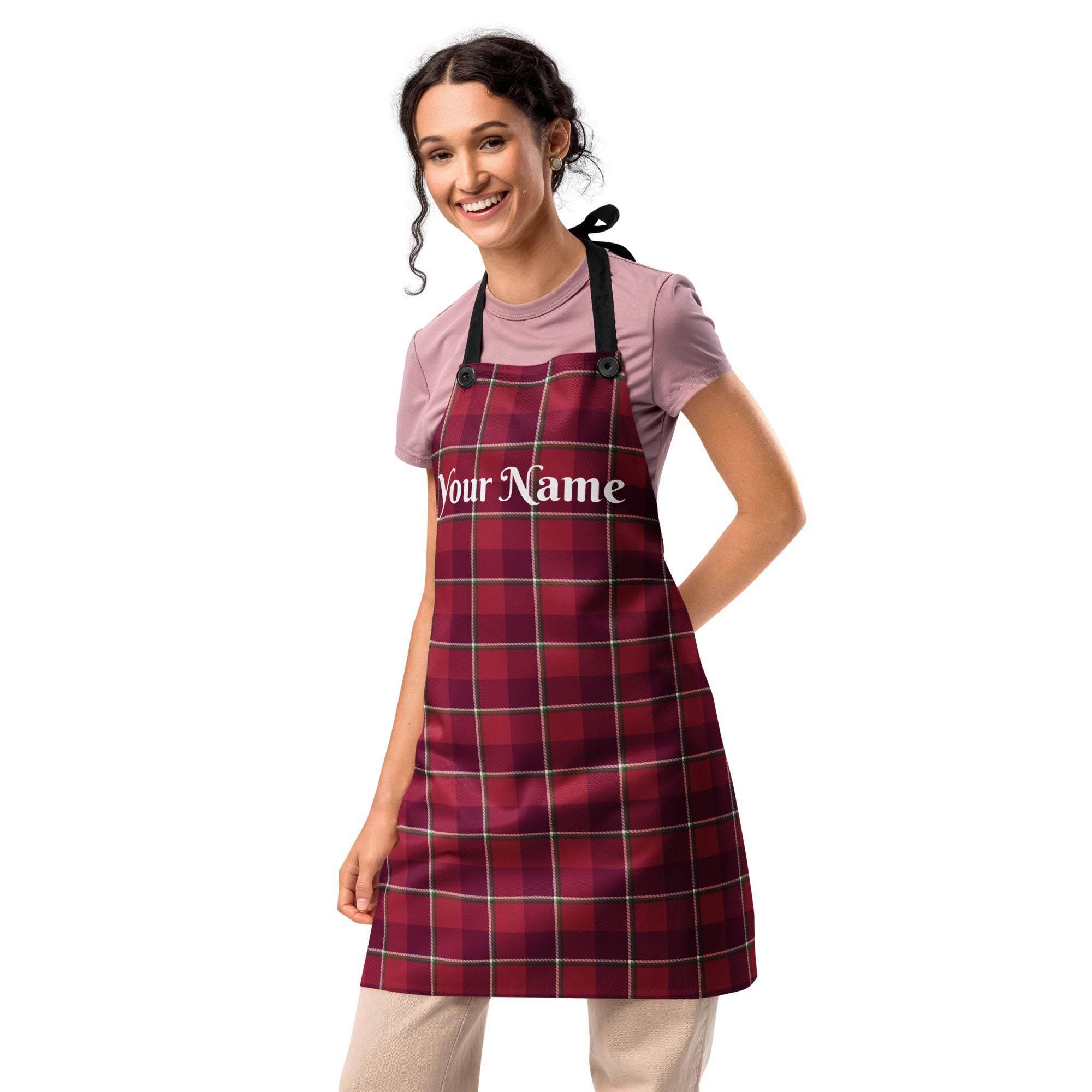 Personalized Old Brick and Cab Sav Plaid Apron - Scottish Squares