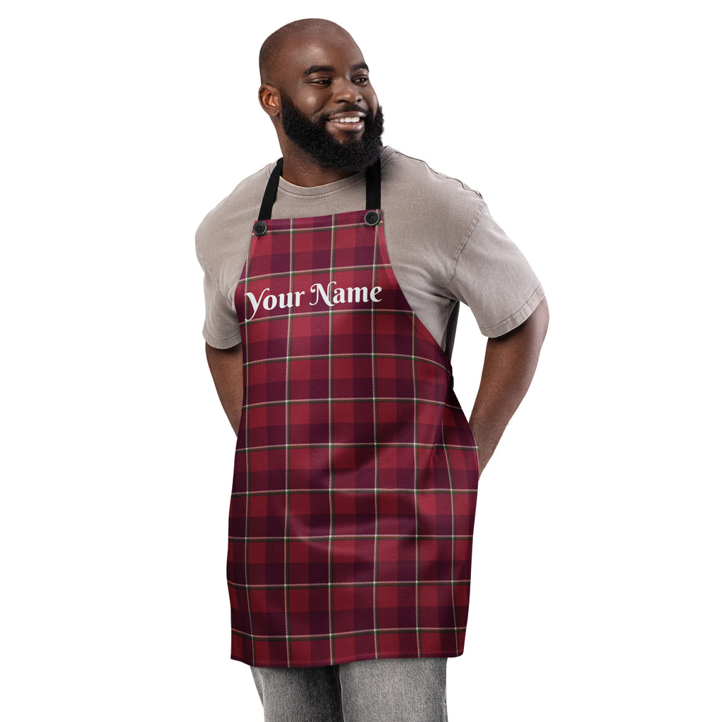 Personalized Old Brick and Cab Sav Plaid Apron - Scottish Squares
