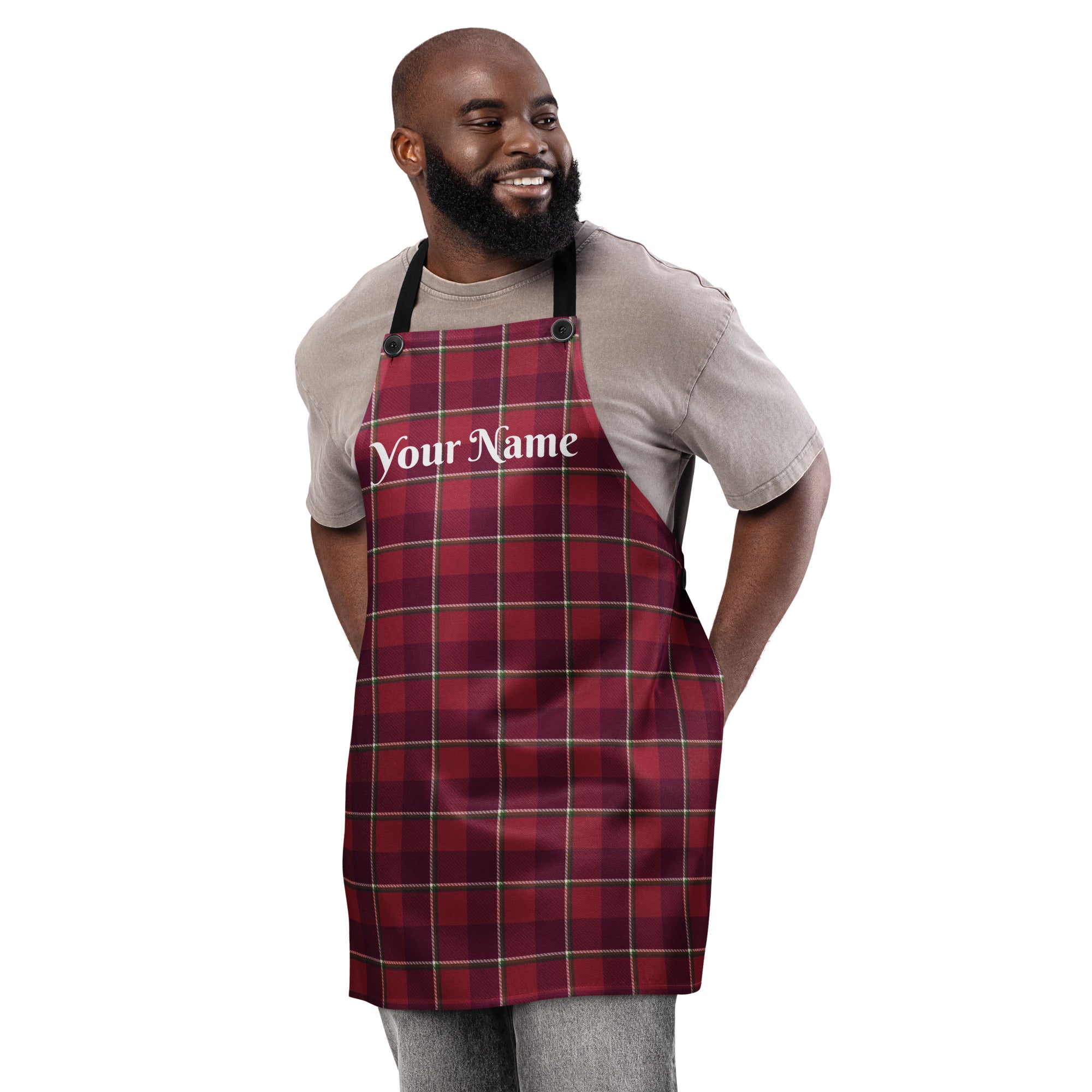 Personalized Old Brick and Cab Sav Plaid Apron - Scottish Squares