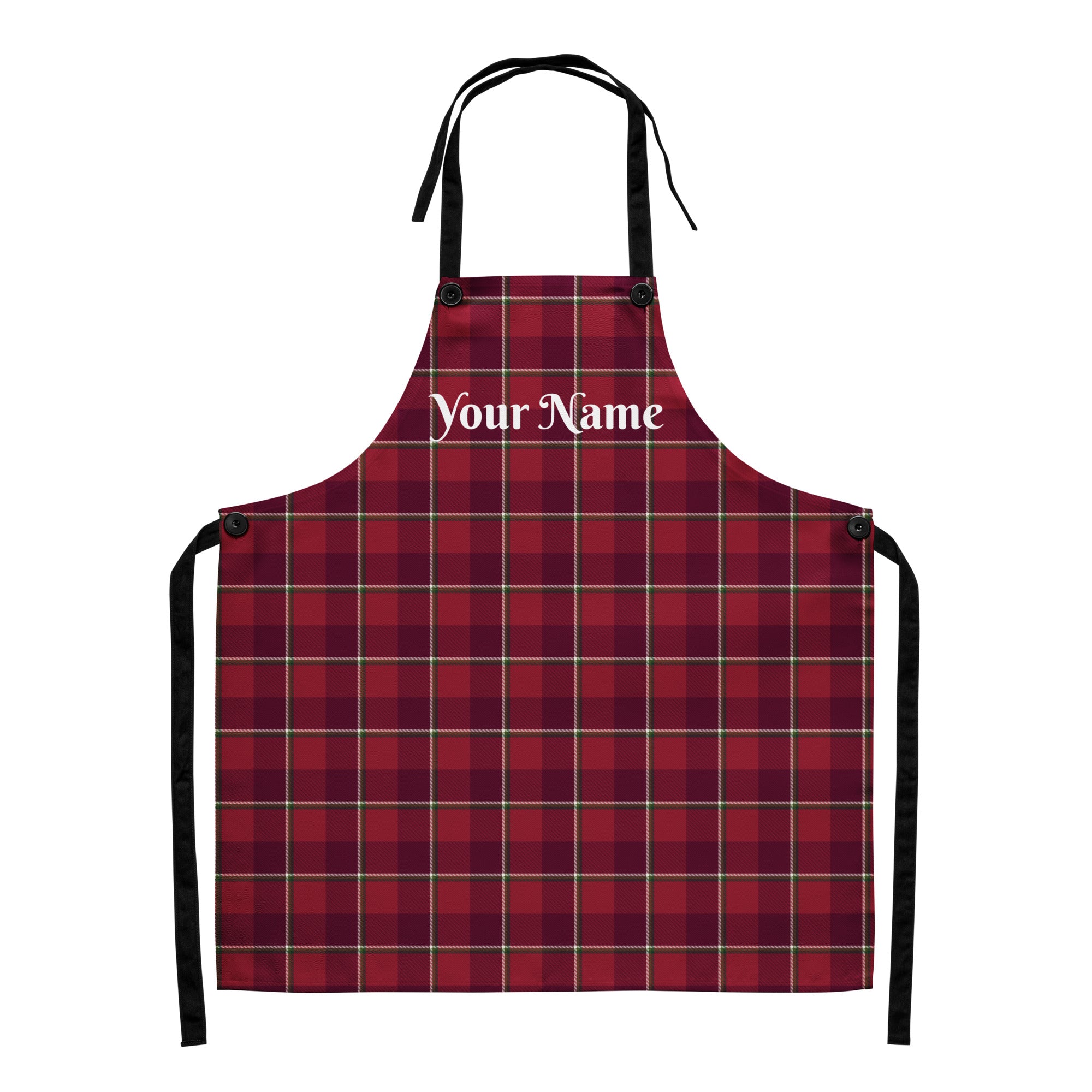 Personalized Old Brick and Cab Sav Plaid Apron - Scottish Squares