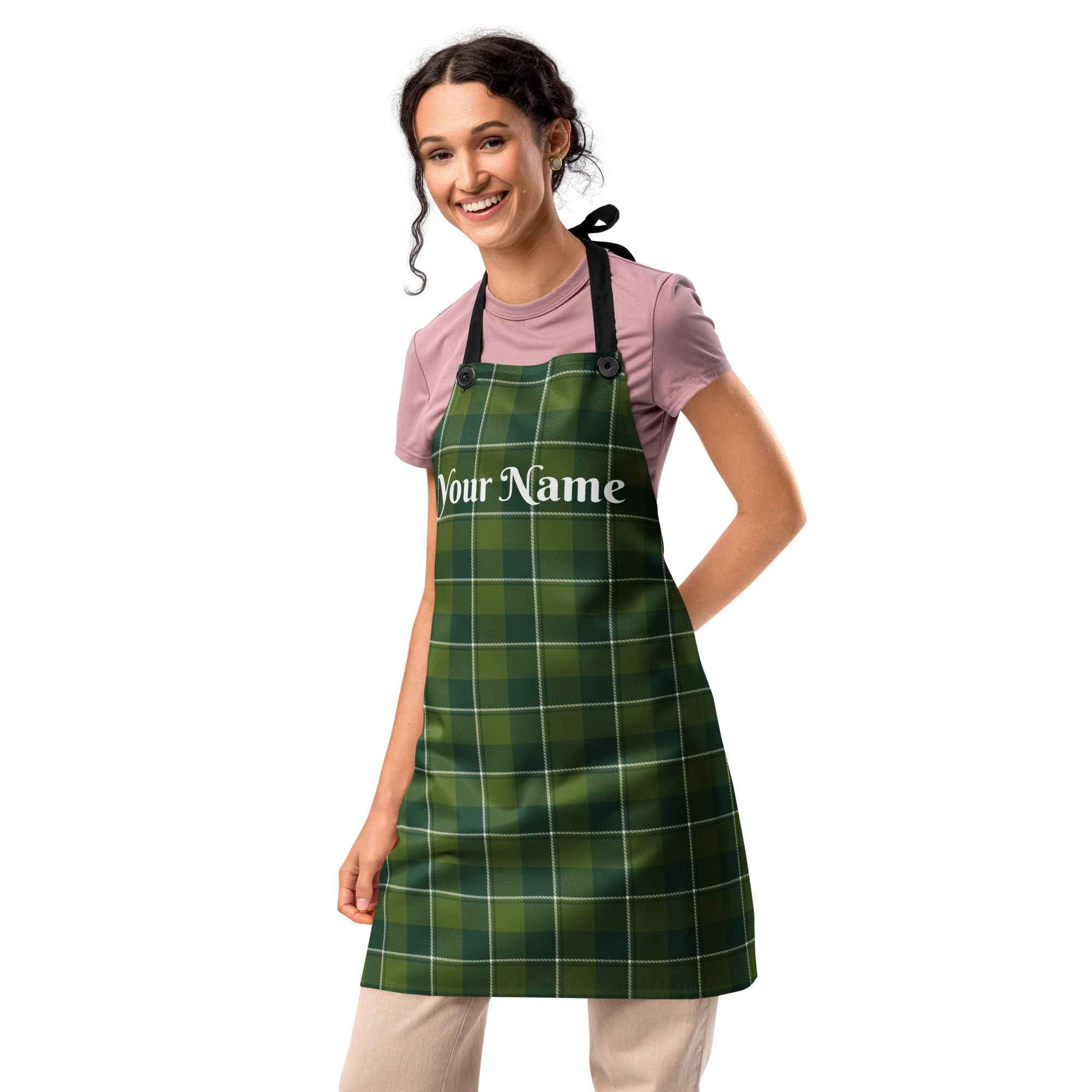 Personalized Woodland and Evergreen Plaid Apron - Scottish Squares
